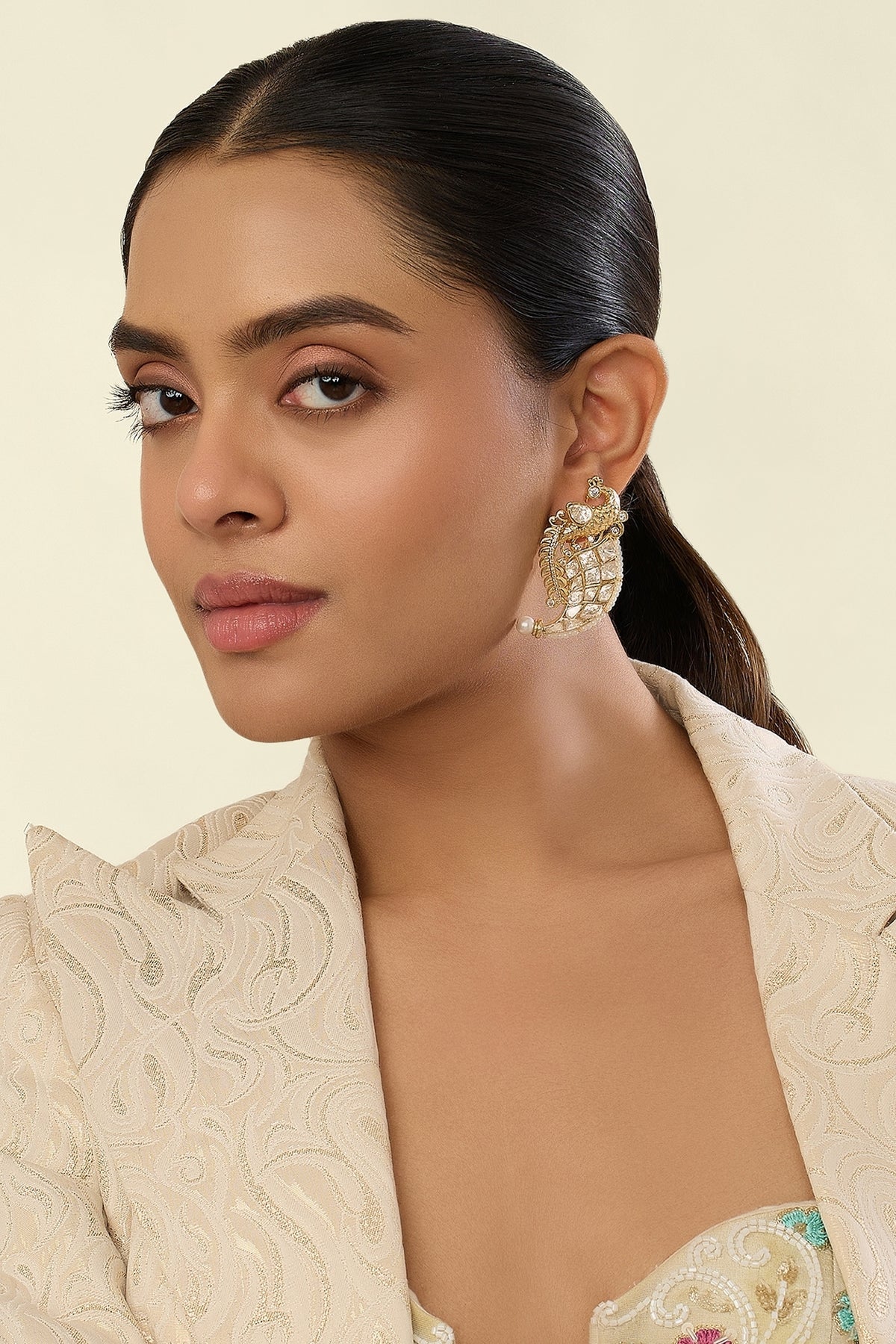 Polki Peacock Dagger Pearl Earrings