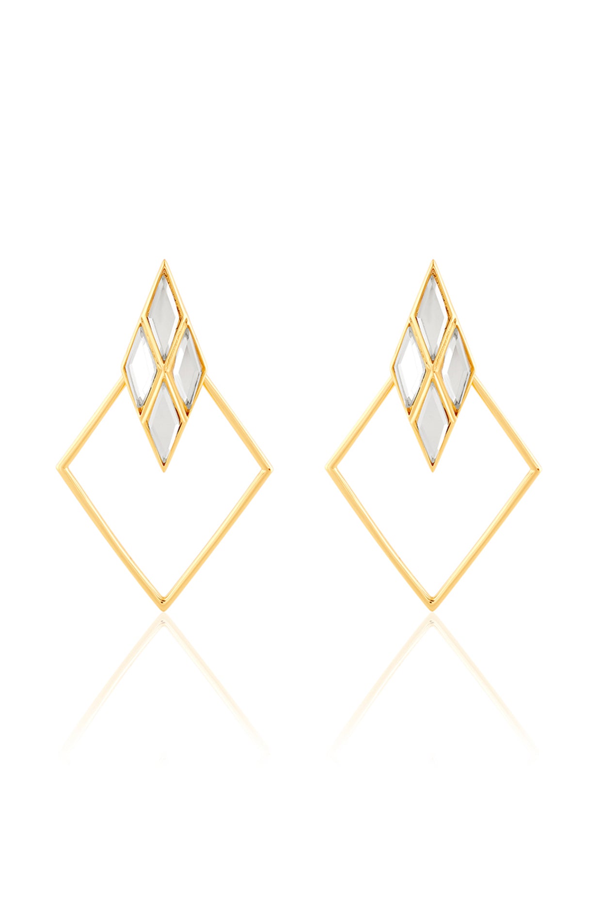 Demi Goddess Rhombus Mirror & Metal Surround Earrings 18Kt Gold Plated