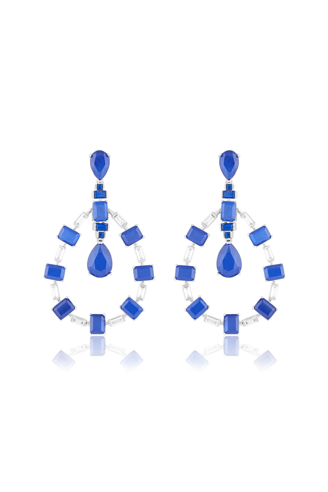 Sapphire Luxe Dangler Earrings In Rhodium Plating