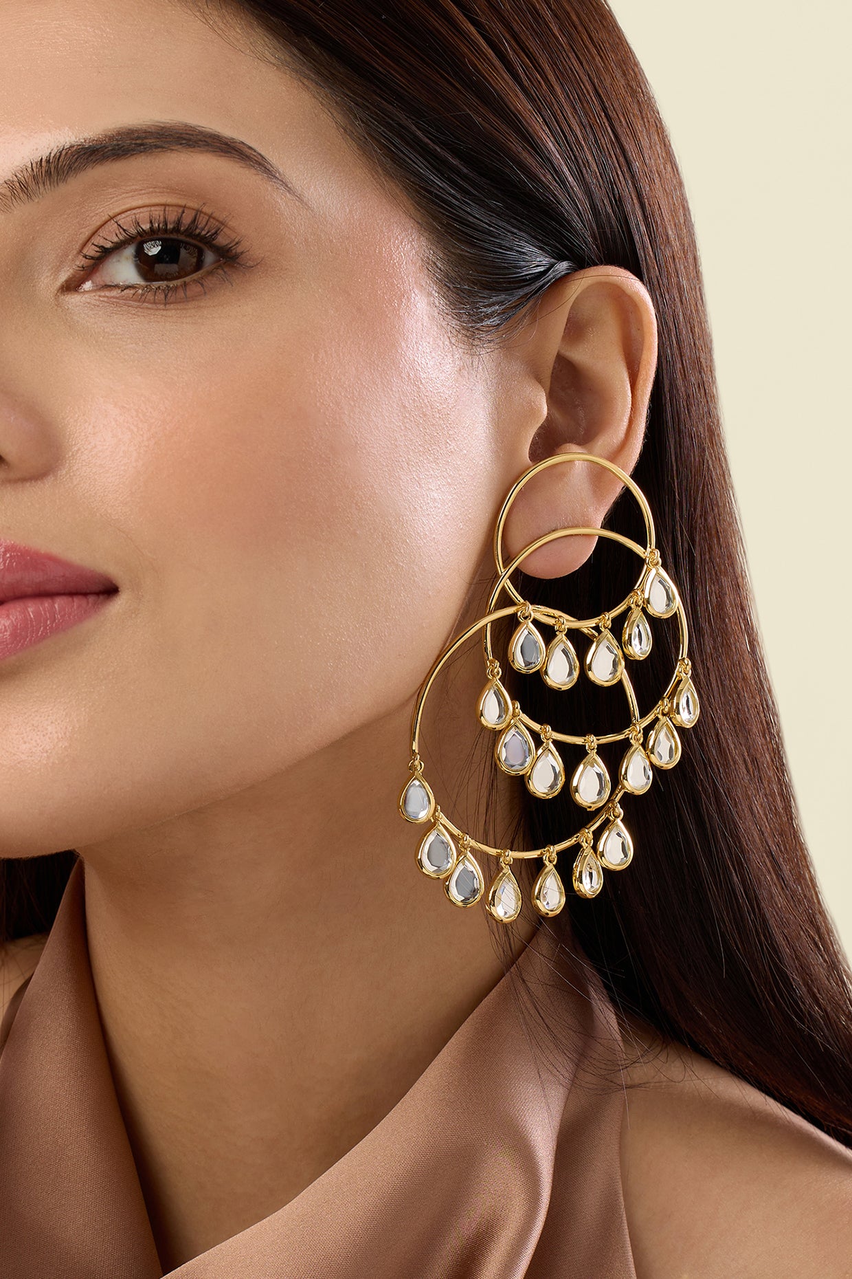 Ayaana Triple Hoop Mirror Earrings 18Kt Gold Plated