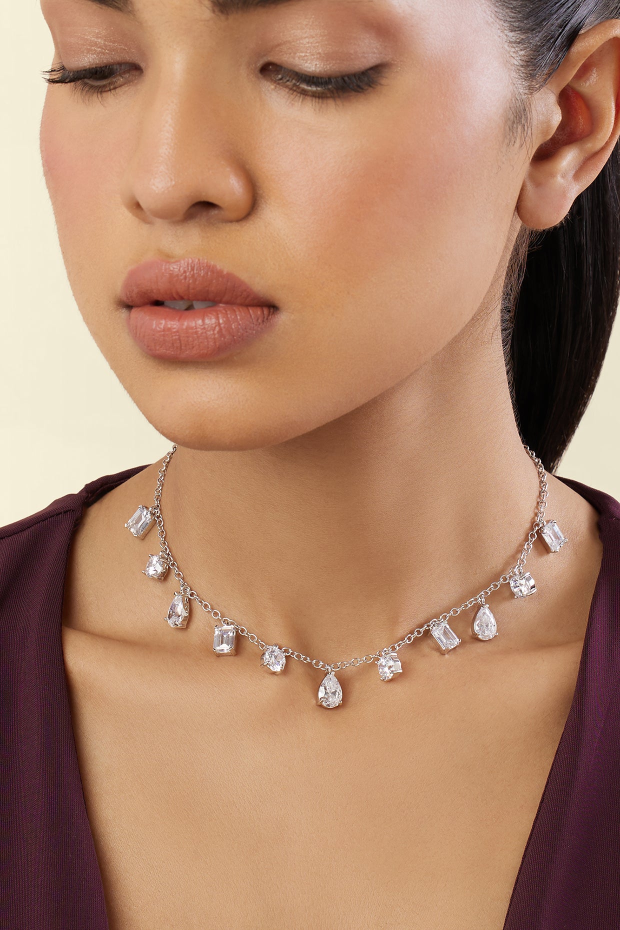 Eterna Charm Choker Necklace In Rhodium Plating