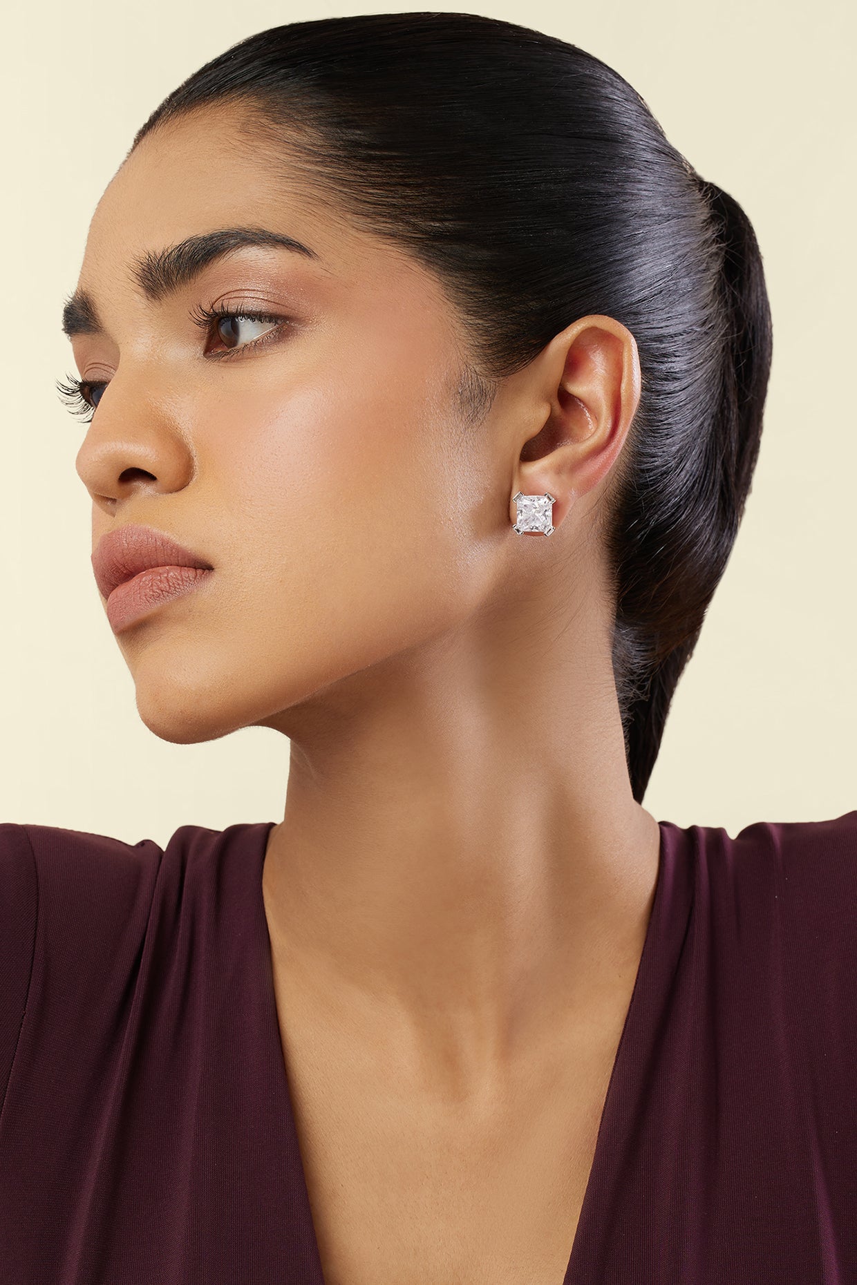 Elysian Radiance Square Studs In Rhodium Plating