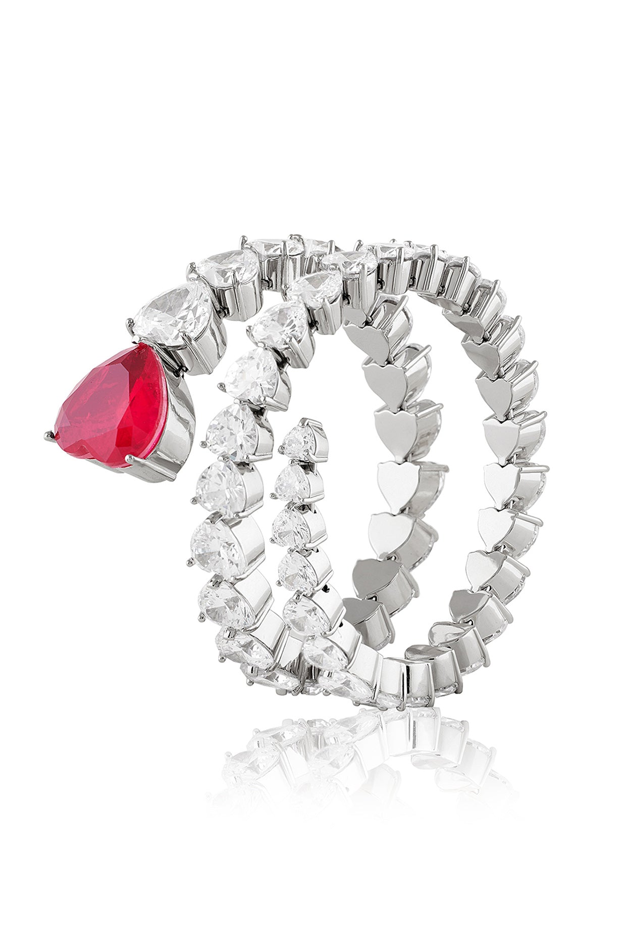 Ruby Enchantment Wrap Cuff In Rhodium Plating