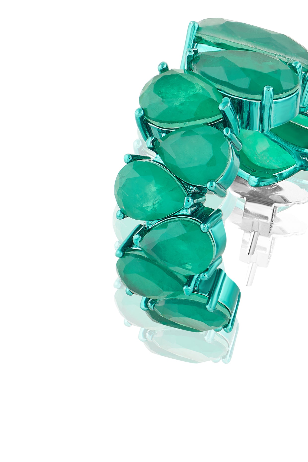 Emerald Glow Statement Hoops In Rhodium Plating