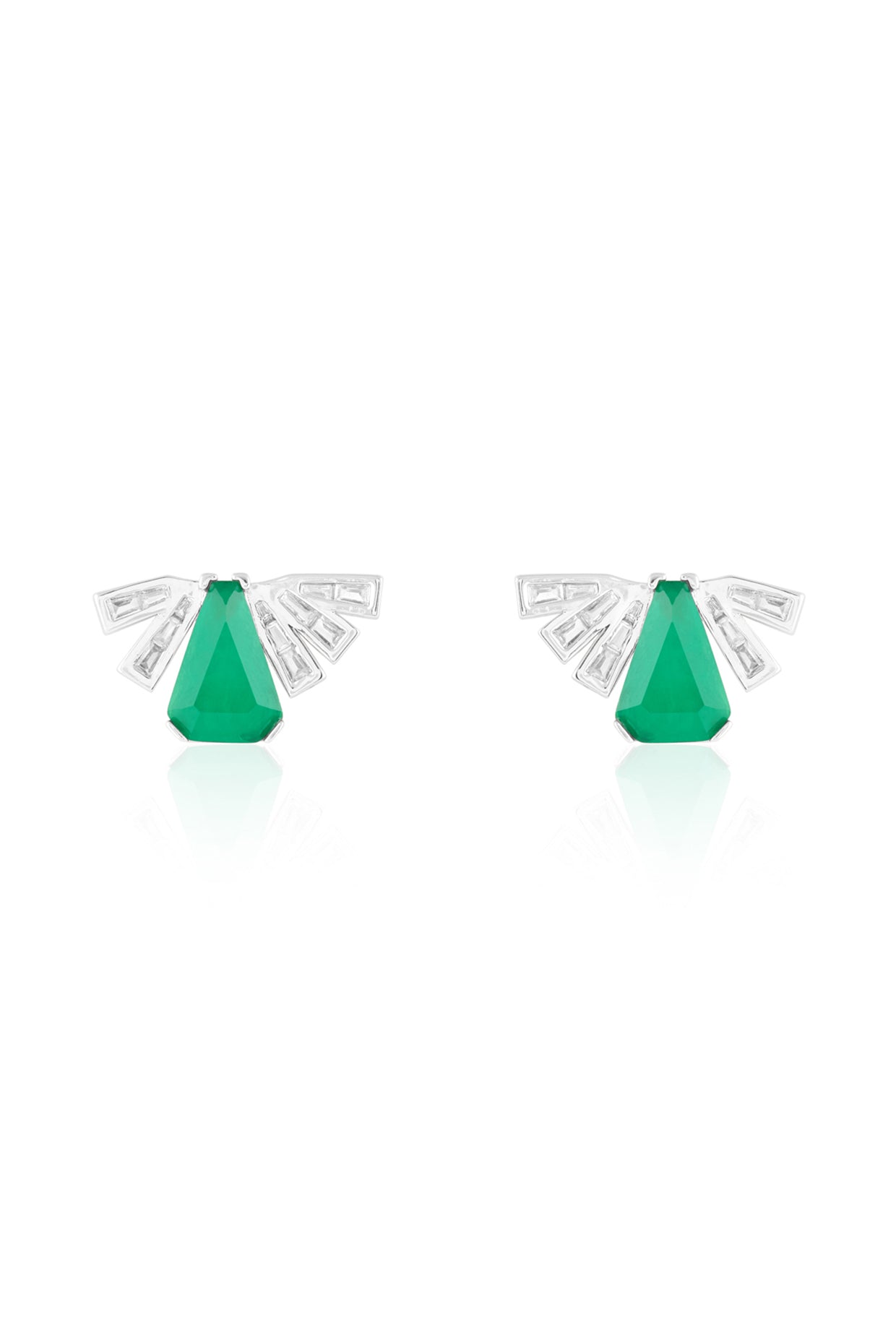 Gatsby Emerald Studs In Rhodium Plated