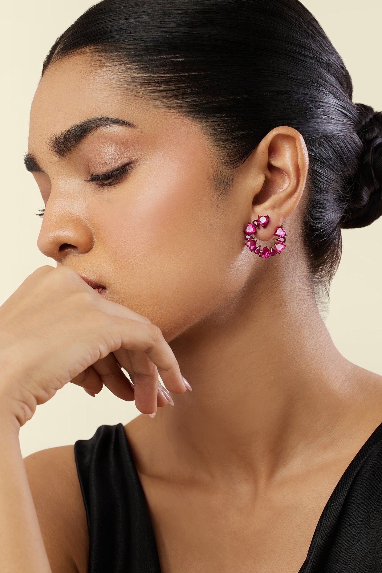 Crimson Halo Studs In Rhodium Plating