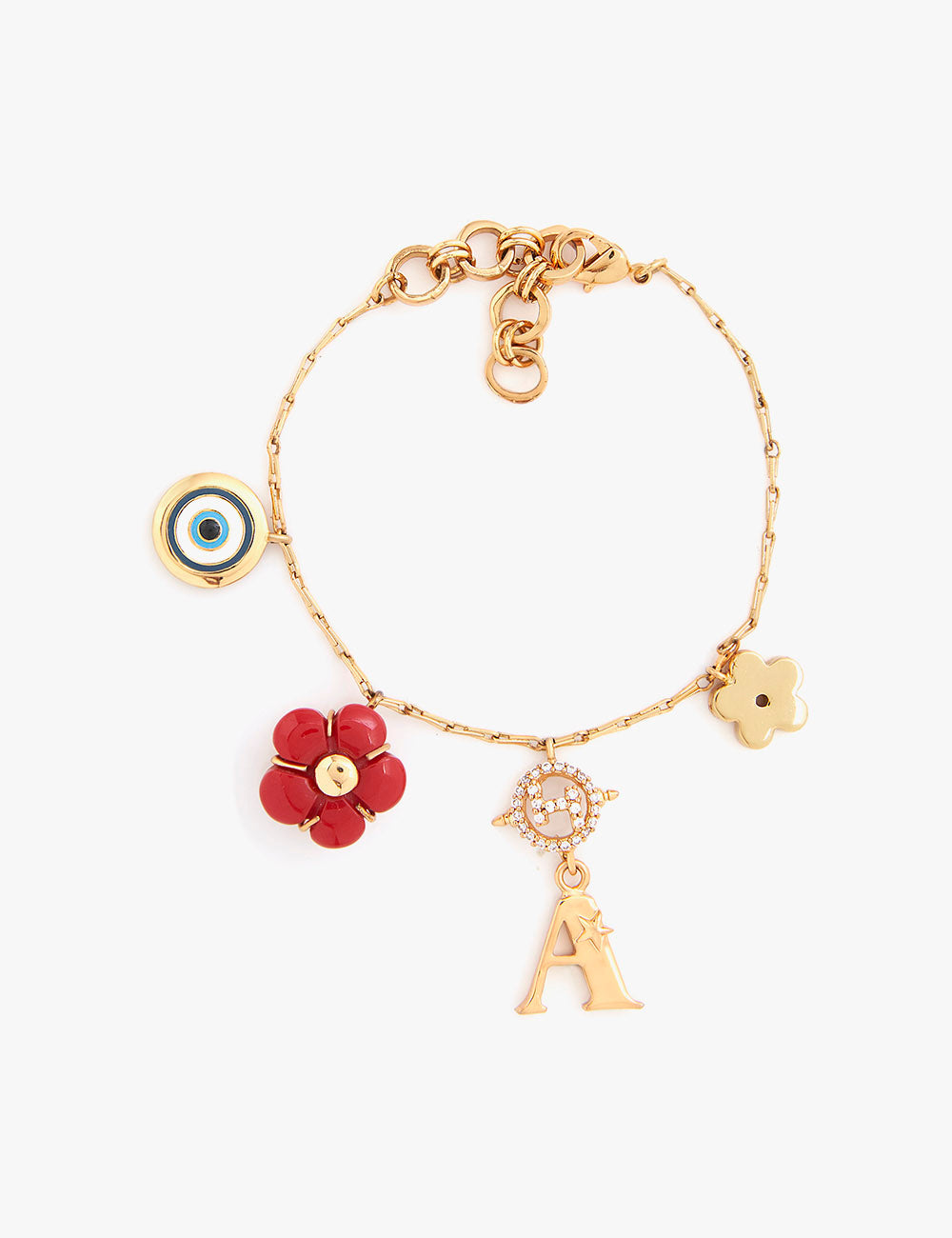 22kt Gold Plated Evil Eye and Floral Initial Bracelet
