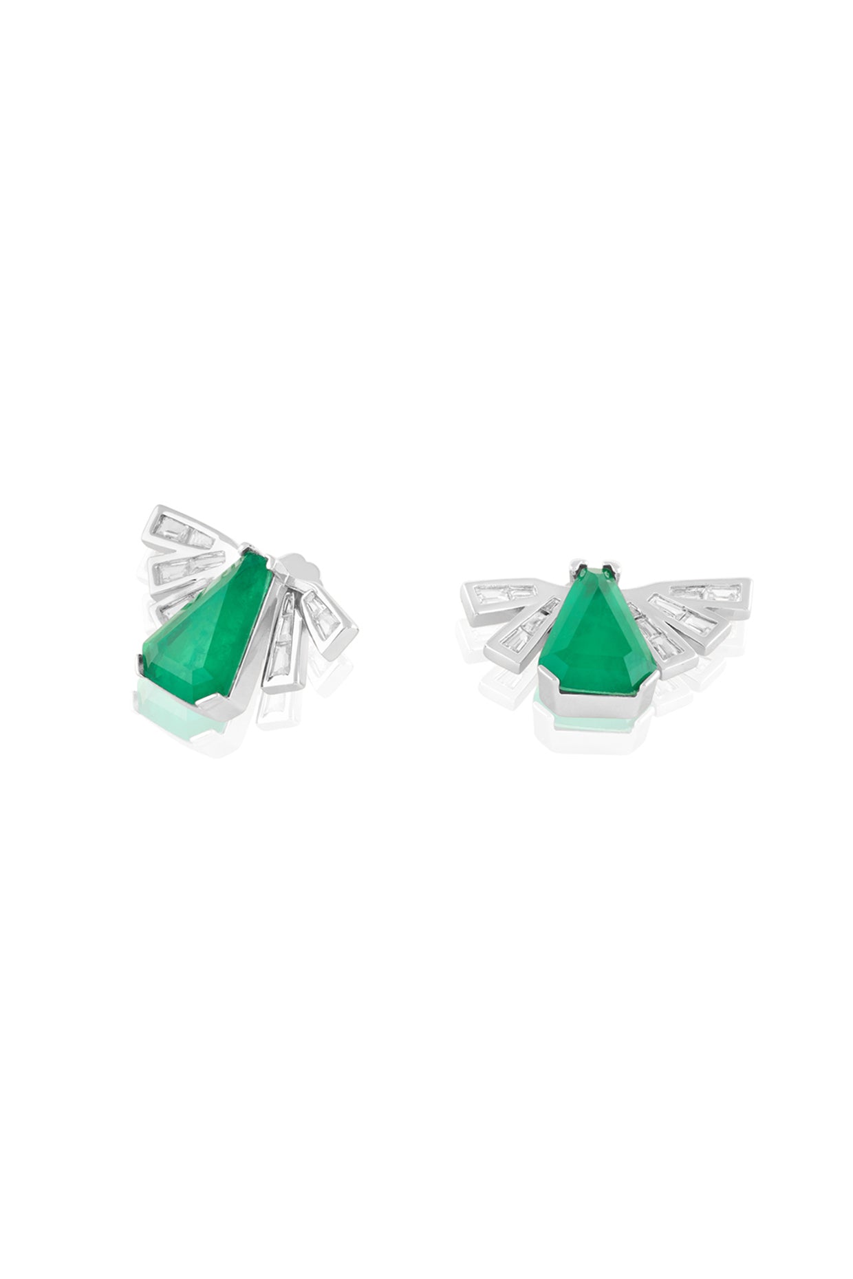 Gatsby Emerald Studs In Rhodium Plated