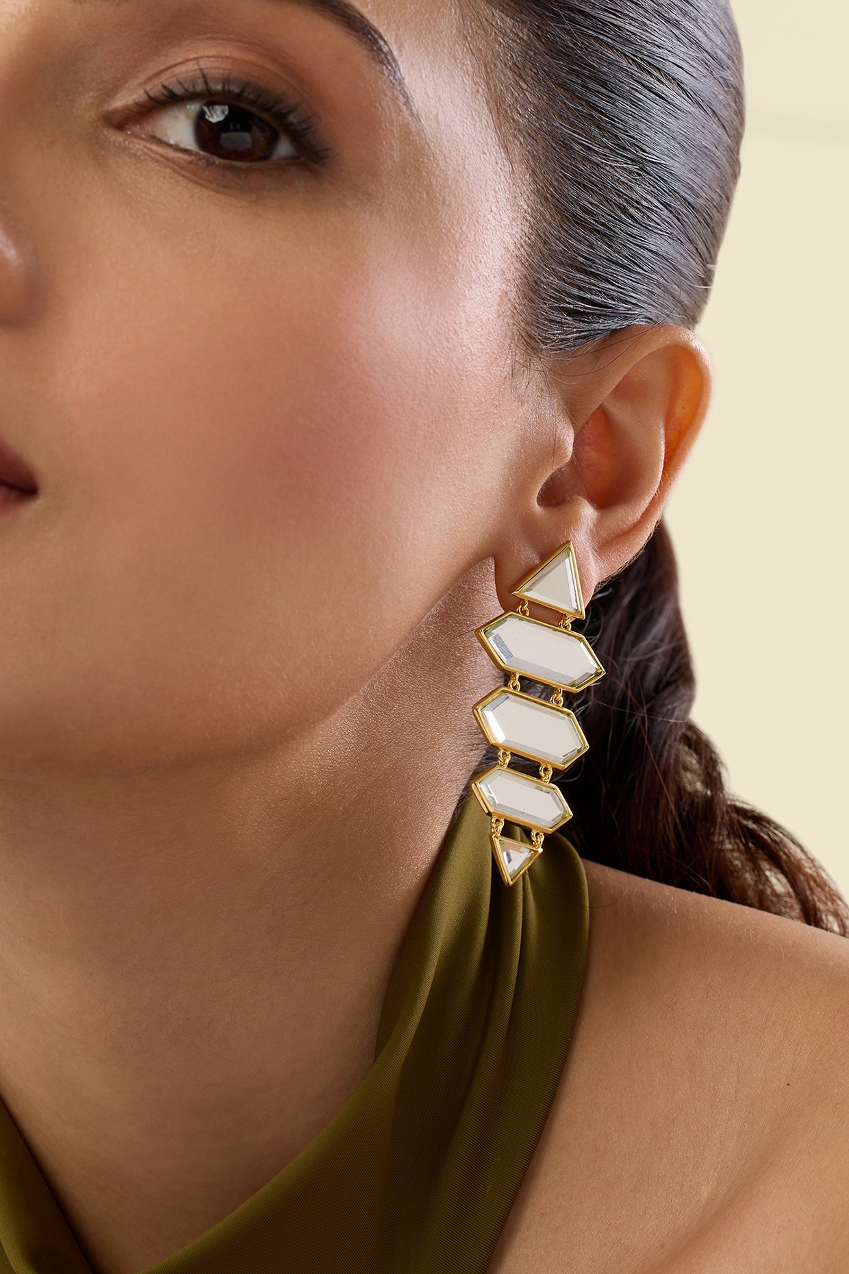 Demi Goddess Dazzle Mirror Earrings 18Kt Gold Plated