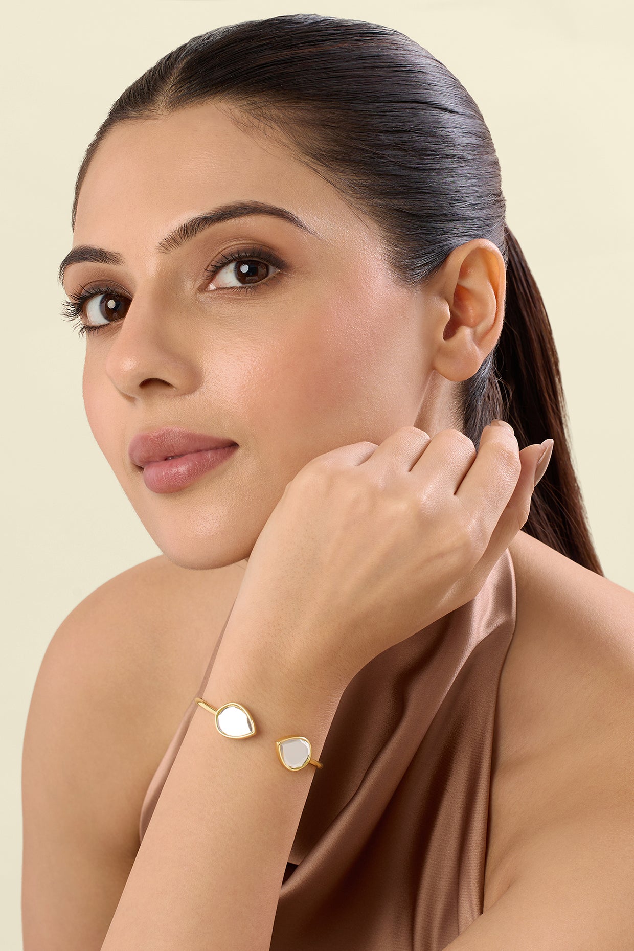 Dew Drop Mirror Slim Cuff 18Kt Gold Plated