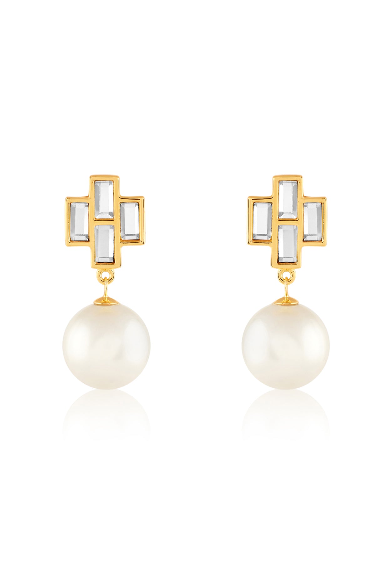 Prism Mirror Pearl Drop Earring 18Kt Gold Plated