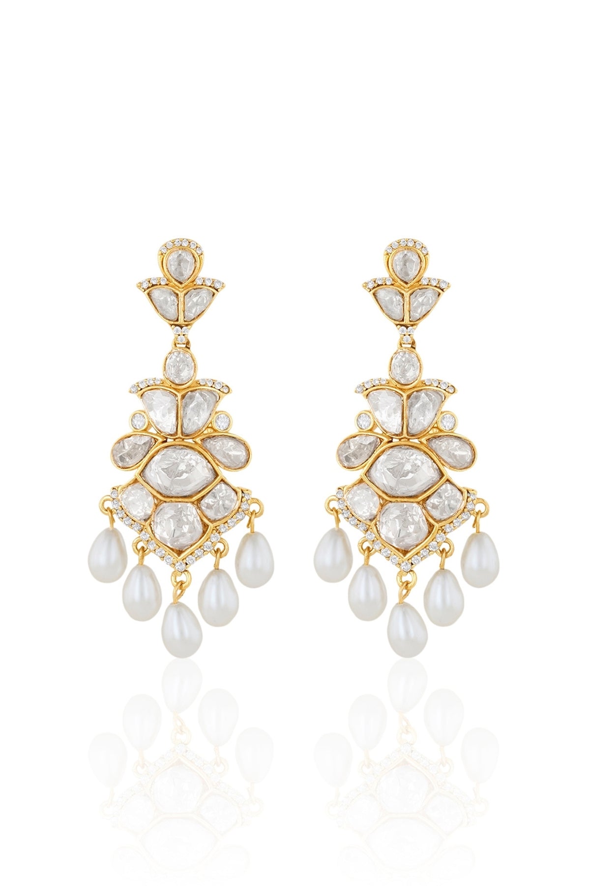 Polki Cascade Pearl Long Earrings