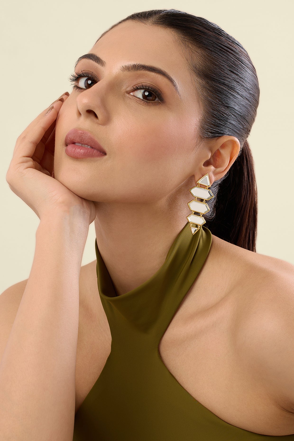 Demi Goddess Dazzle Mirror Earrings 18Kt Gold Plated