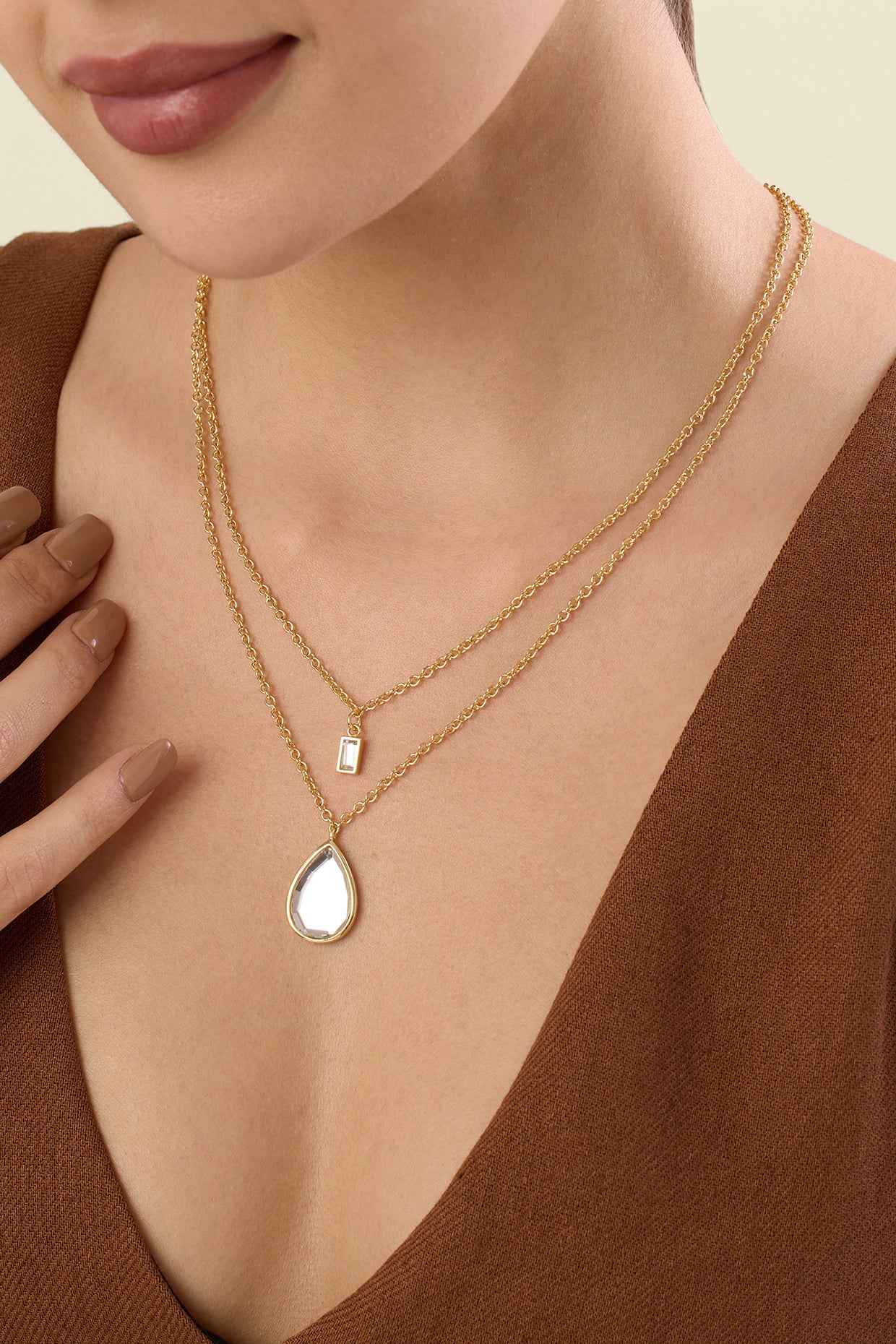 Dew Drop Mirror Layered Pendant 18Kt Gold Plated
