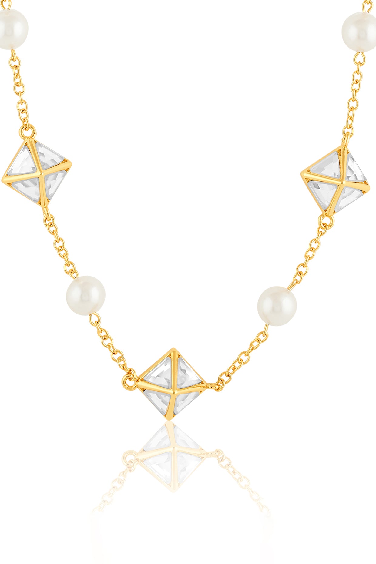 Pyramid Mirror & Pearl Necklace 18Kt Gold Plated