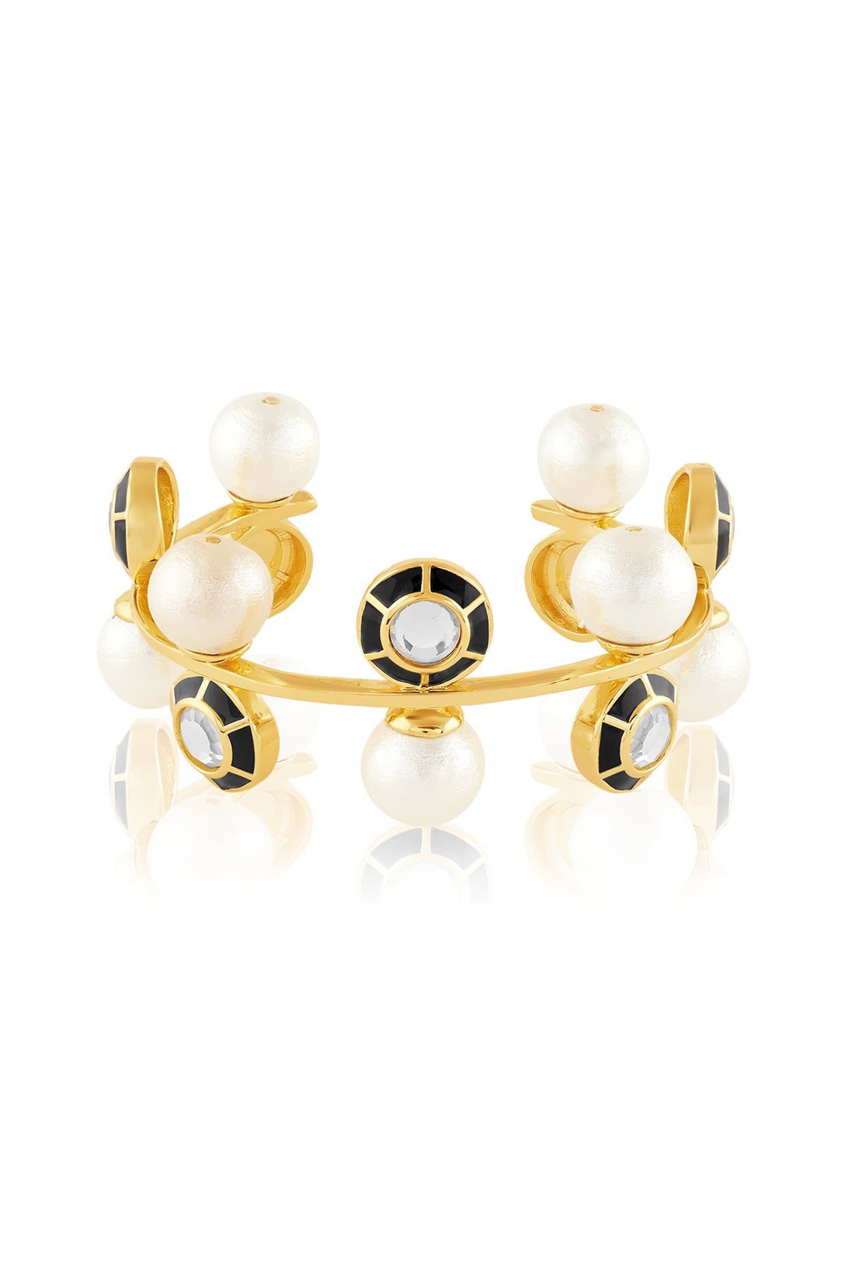 Ayaana Pearl And Mirror Enamel Cuff 18Kt Gold Plated