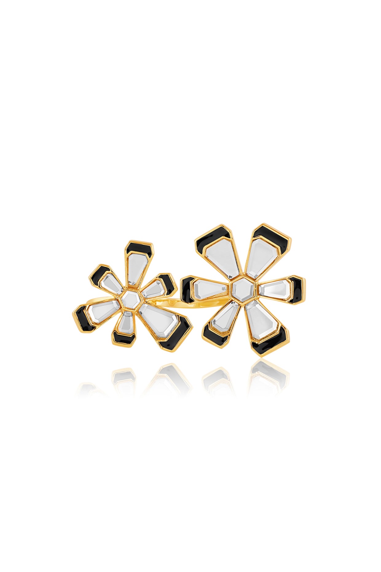 AyaanaTwoFingerMirrorAndEnamelRing 18Kt Gold Plated
