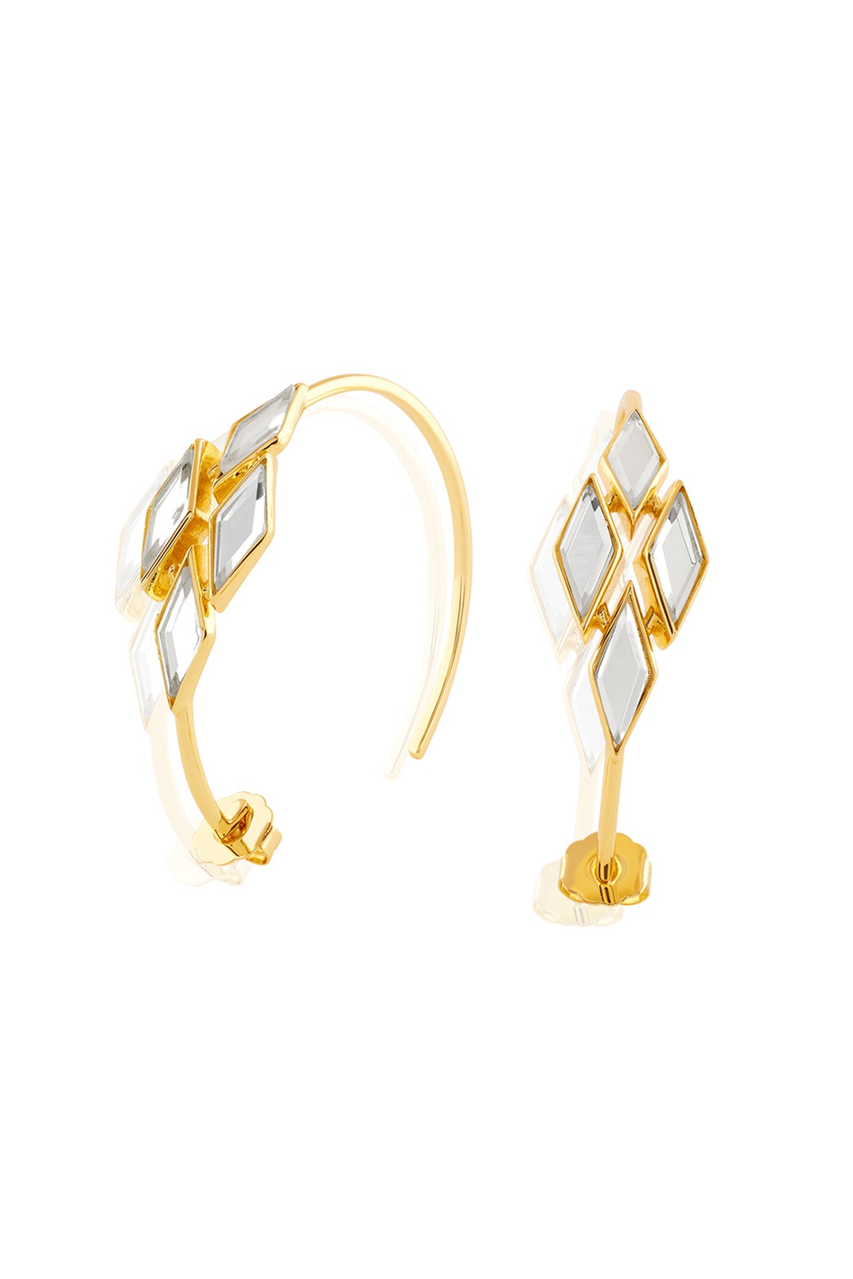 Demi Goddess Rhombus Mirror Hoop Earrings 18Kt Gold Plated
