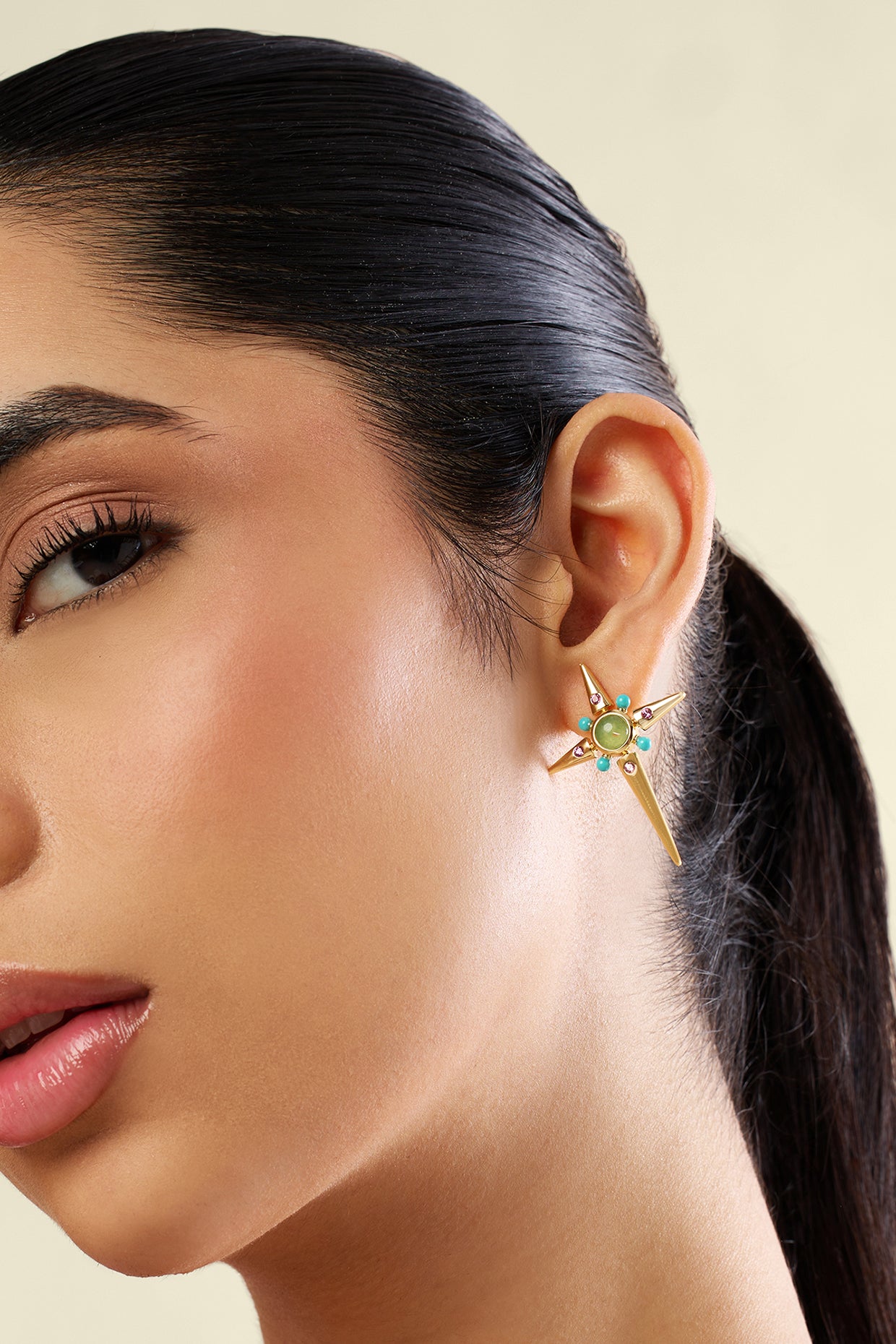 Cosmic Cross Studs In 18kt Gold Plated