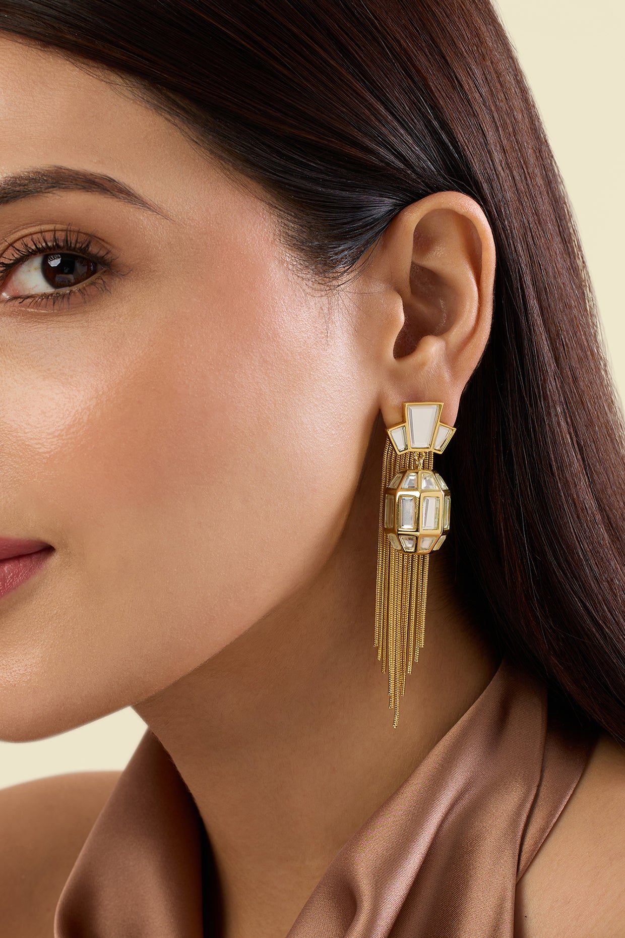 Bombay Deco Tassel Statement Mirror Earrings InGold 18Kt Gold Plated