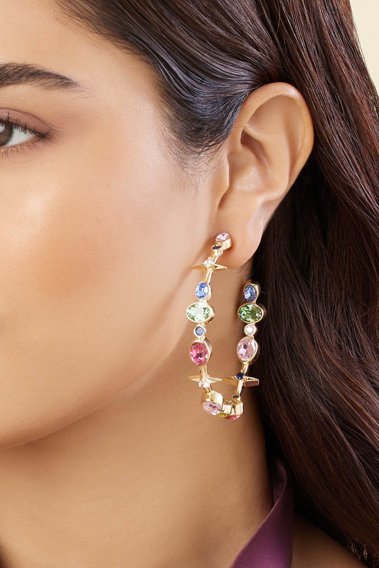 Sunera's Lil Gem Drop Hoops In 18Kt Gold Plated