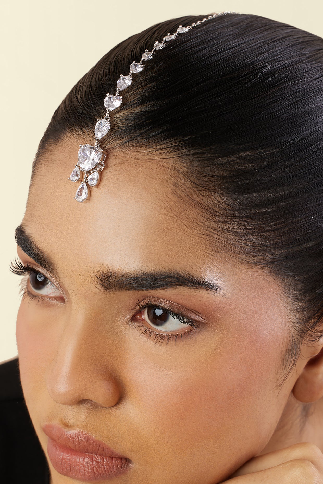 Opulent Luminescence Maangtika In Rhodium Plating