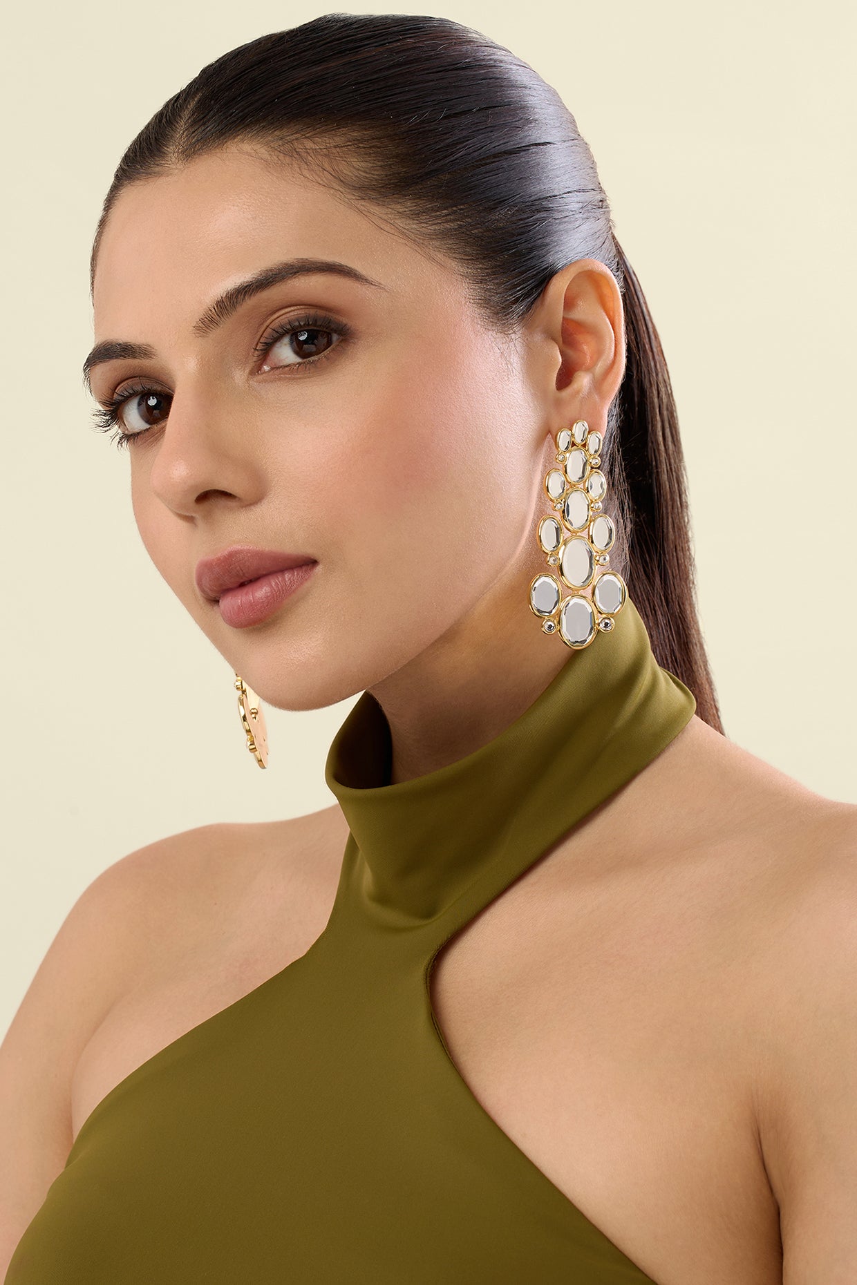 Limelight Oval Mirror Long Earrings 18Kt Gold Plated