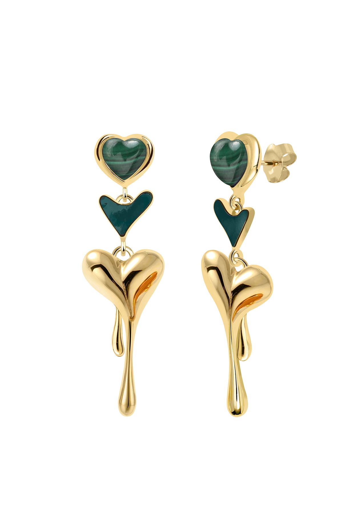 18Kt Gold Plated Malachite All Heart Drop Earrings