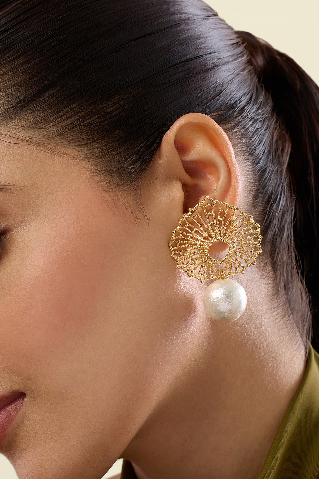 Gypsy Soul Leaf & Pearl Drop Earrings 18Kt Gold Plated