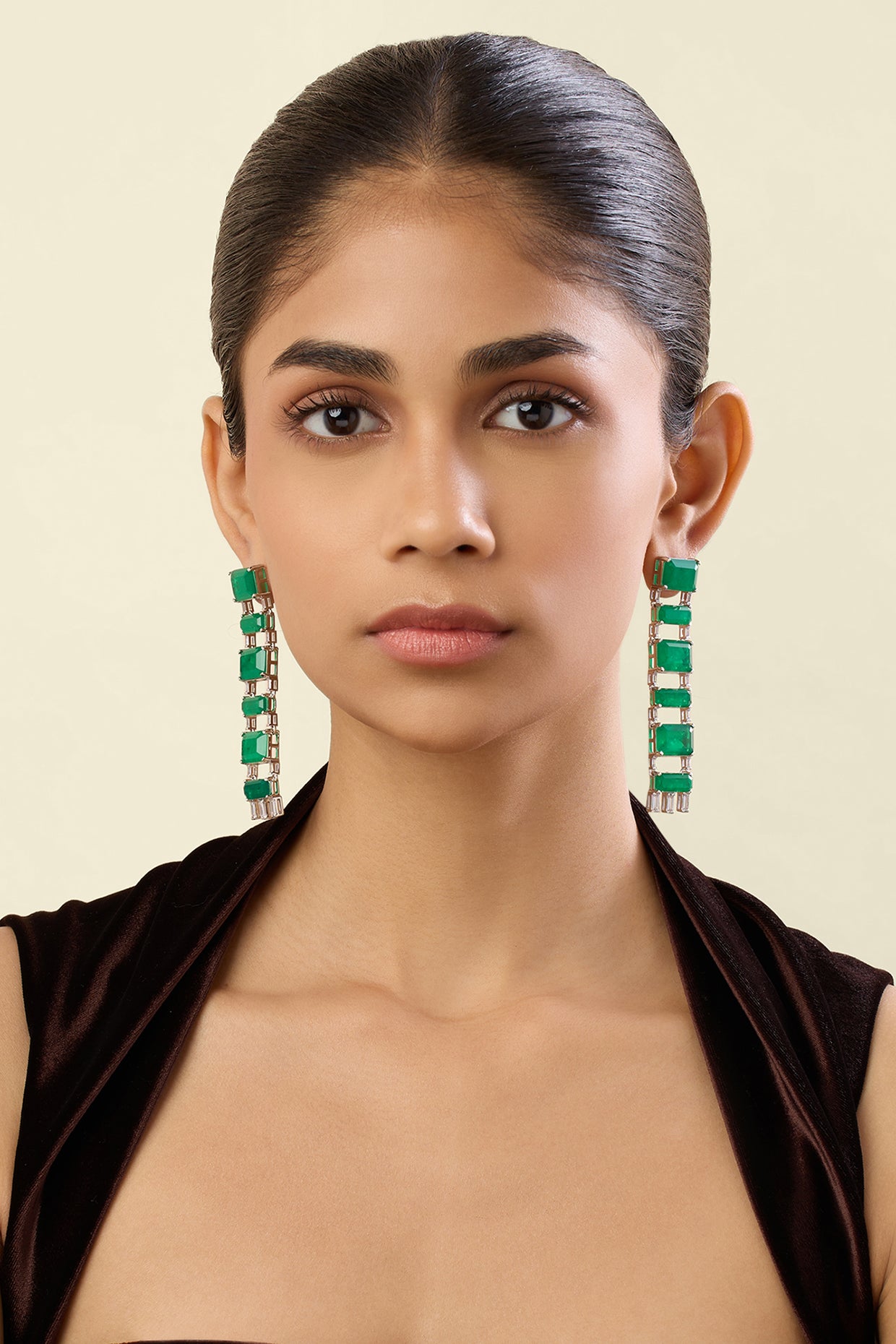 Lustra Emerald Hoops In Rhodium Plated
