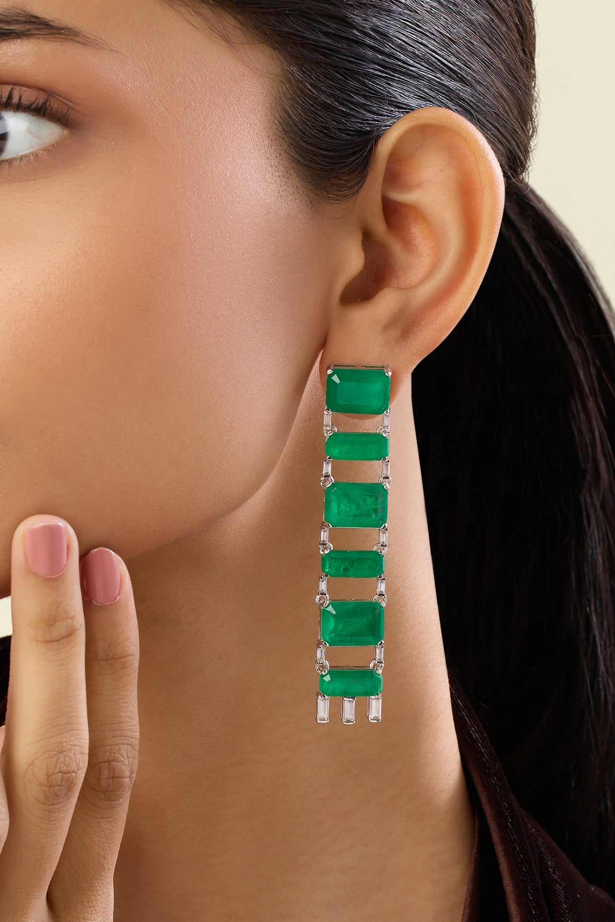 Lustra Emerald Hoops In Rhodium Plated
