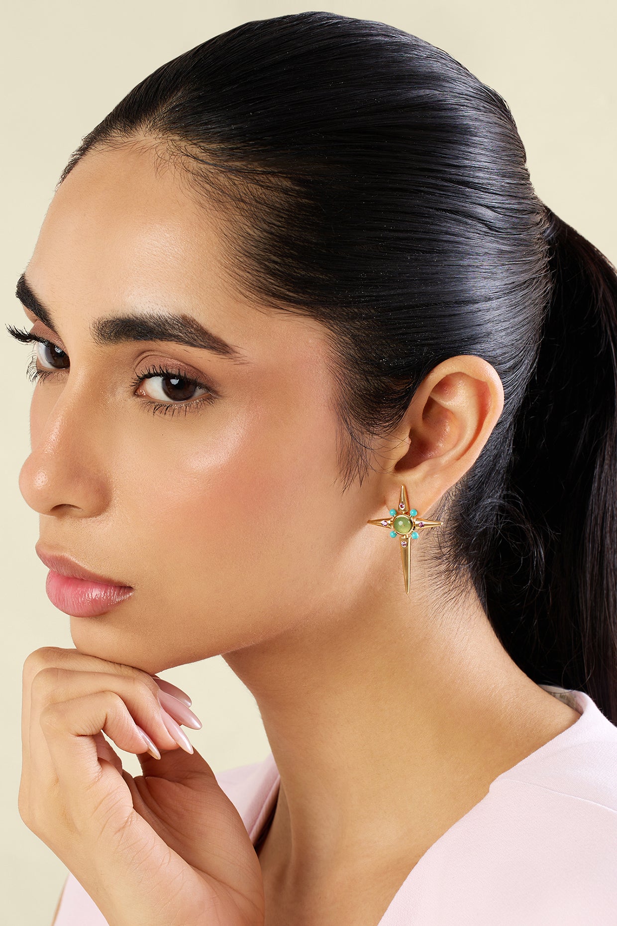 Cosmic Cross Studs In 18kt Gold Plated