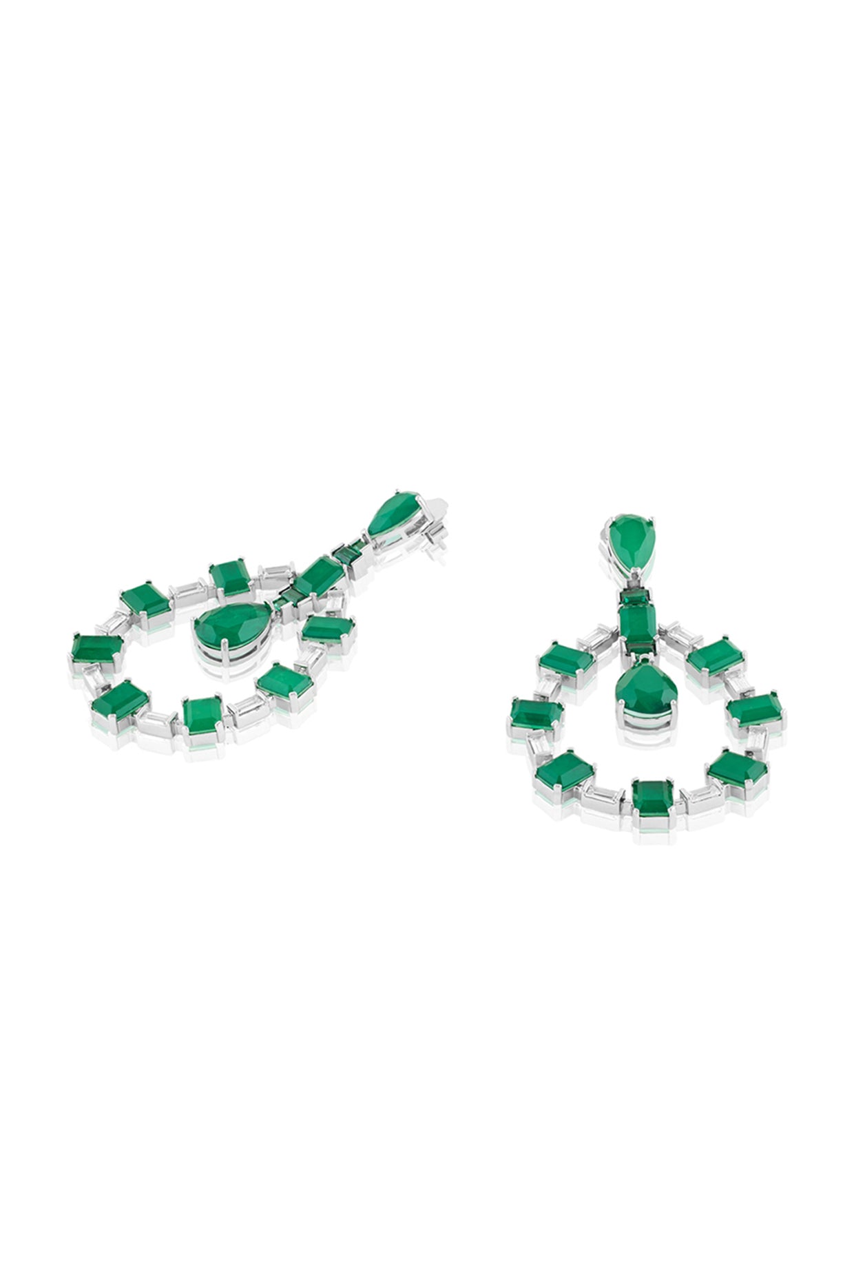 Emerald Luxe Dangler Earrings In Rhodium Plating
