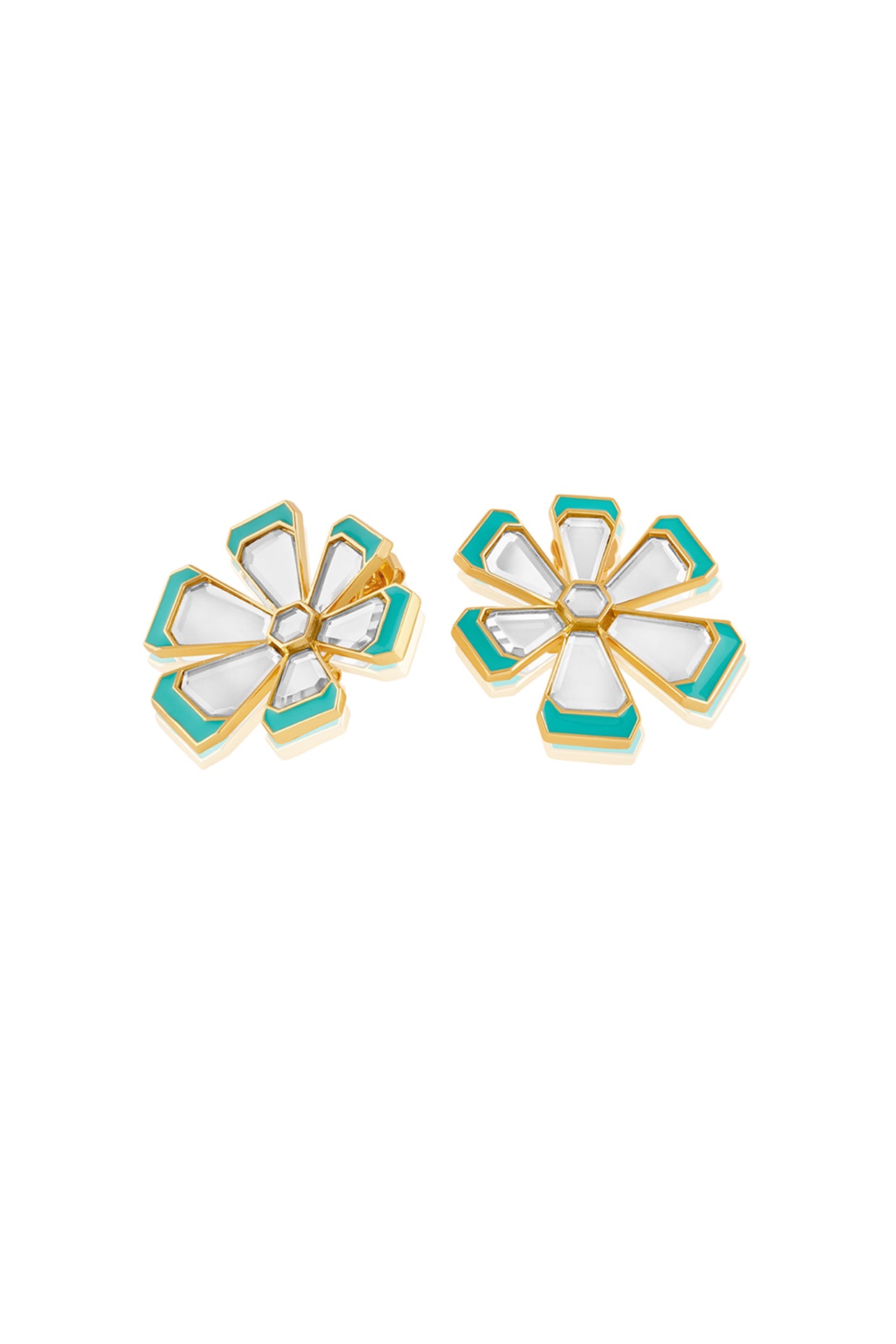 Ayaana Blue Enamel Flower Stud 18Kt Gold Plated
