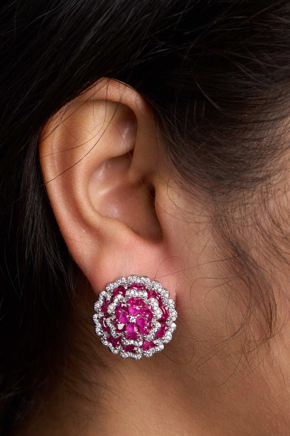 Red Double Flower Earrings