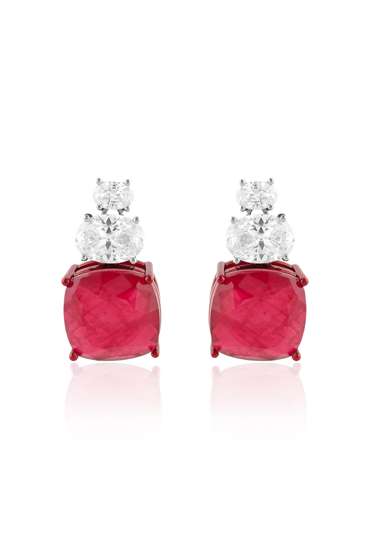 Crimson Elegance Dangler Earrings In Rhodium Plating