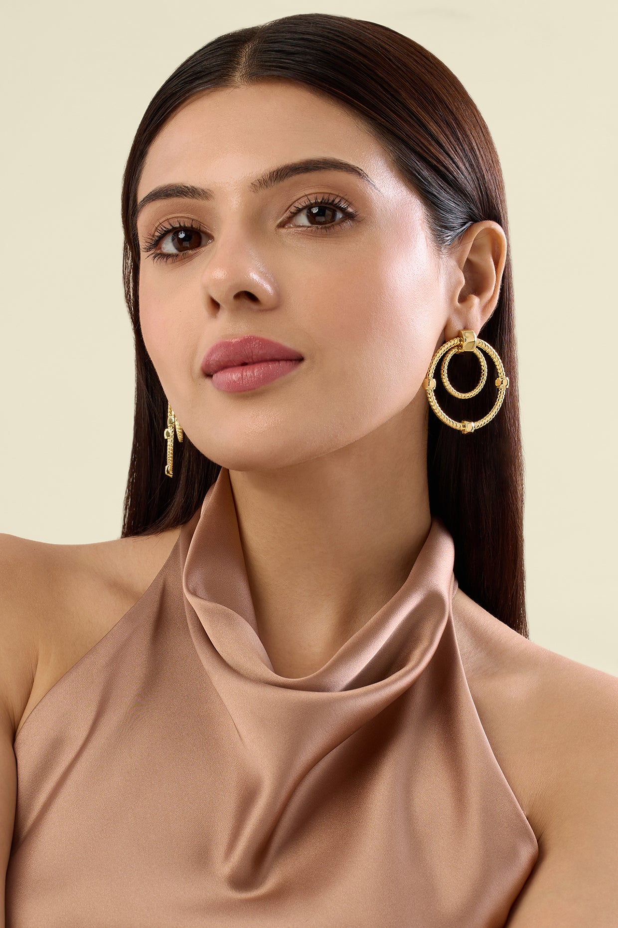 Gold Ribbed Bolted Double Hoop 18Kt Gold Plated