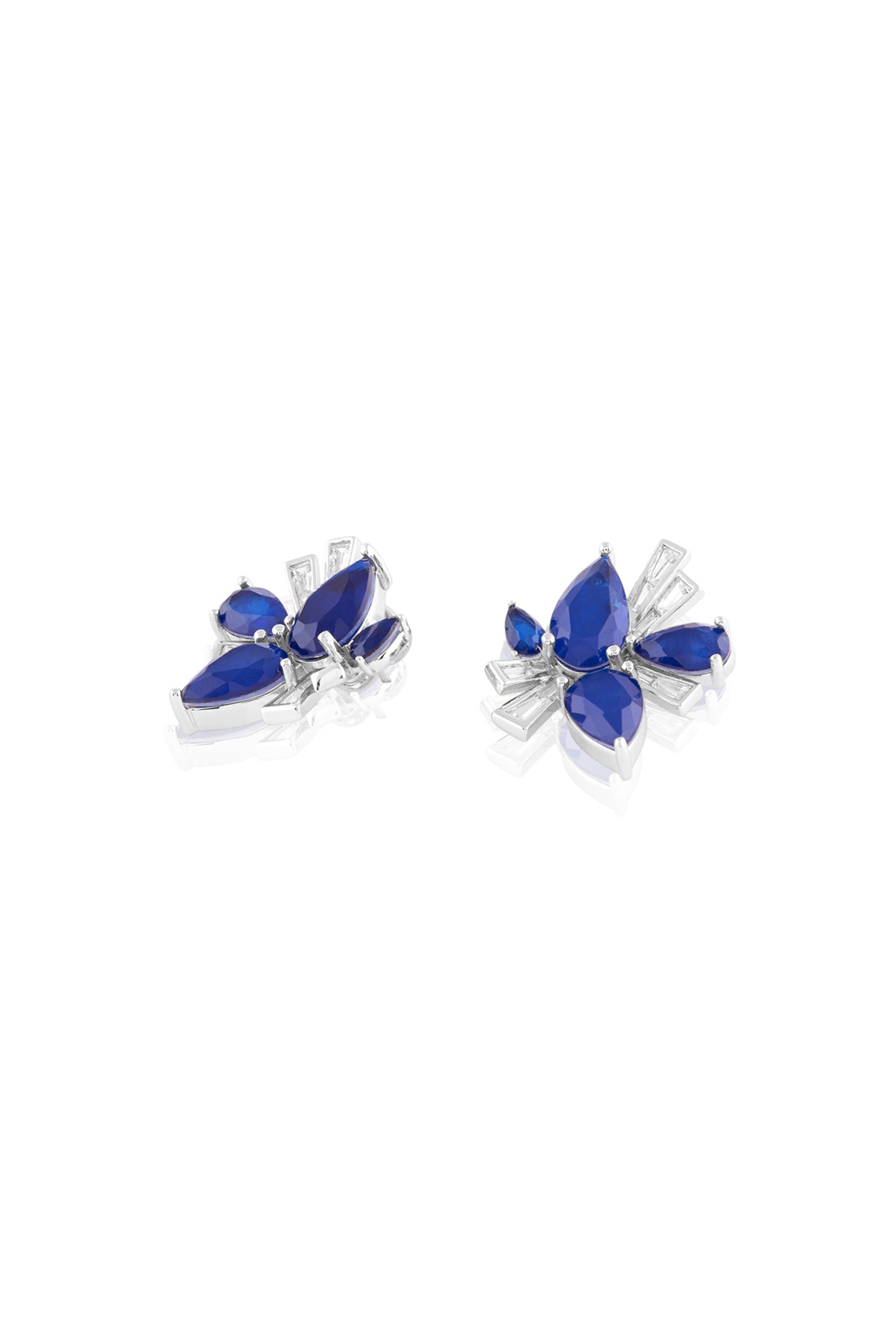 Octavia Sapphire Studs In Rhodium Plated