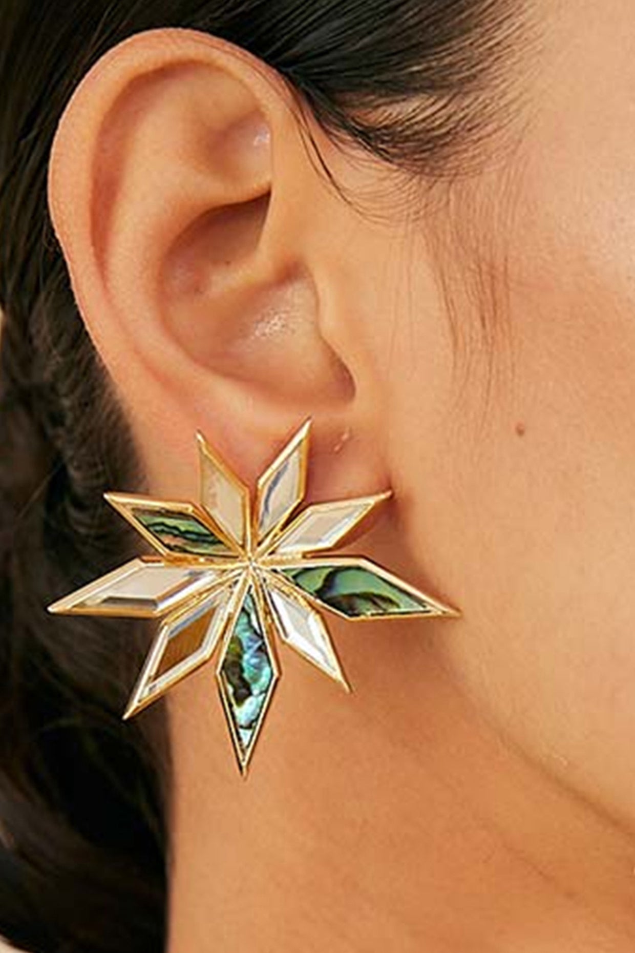 Demi Goddess Abstract Mirror Flower Stud Earrings 18Kt Gold Plated