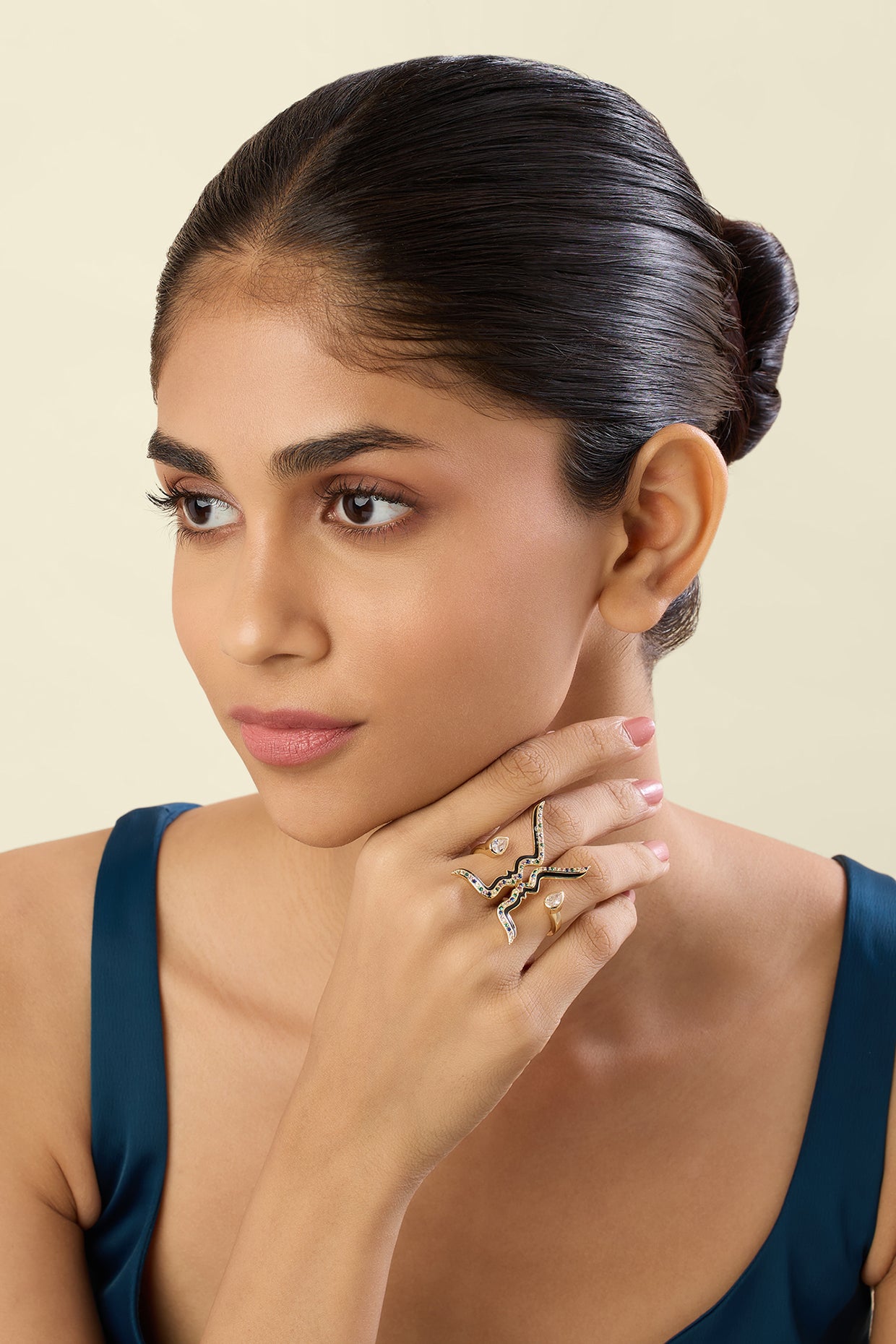 Anoma Two Finger Ring In 18Kt Gold Plated