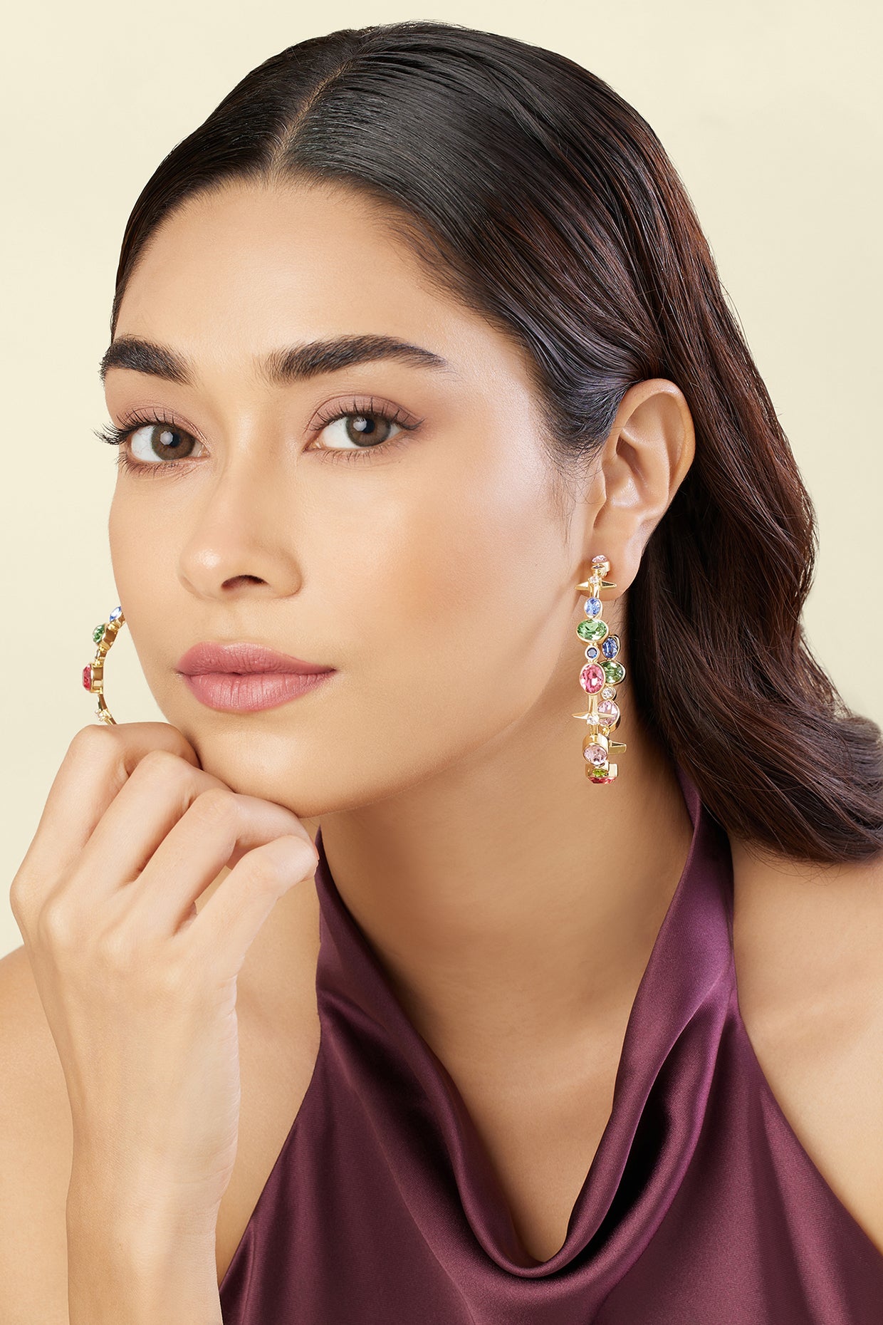 Sunera's Lil Gem Drop Hoops In 18Kt Gold Plated