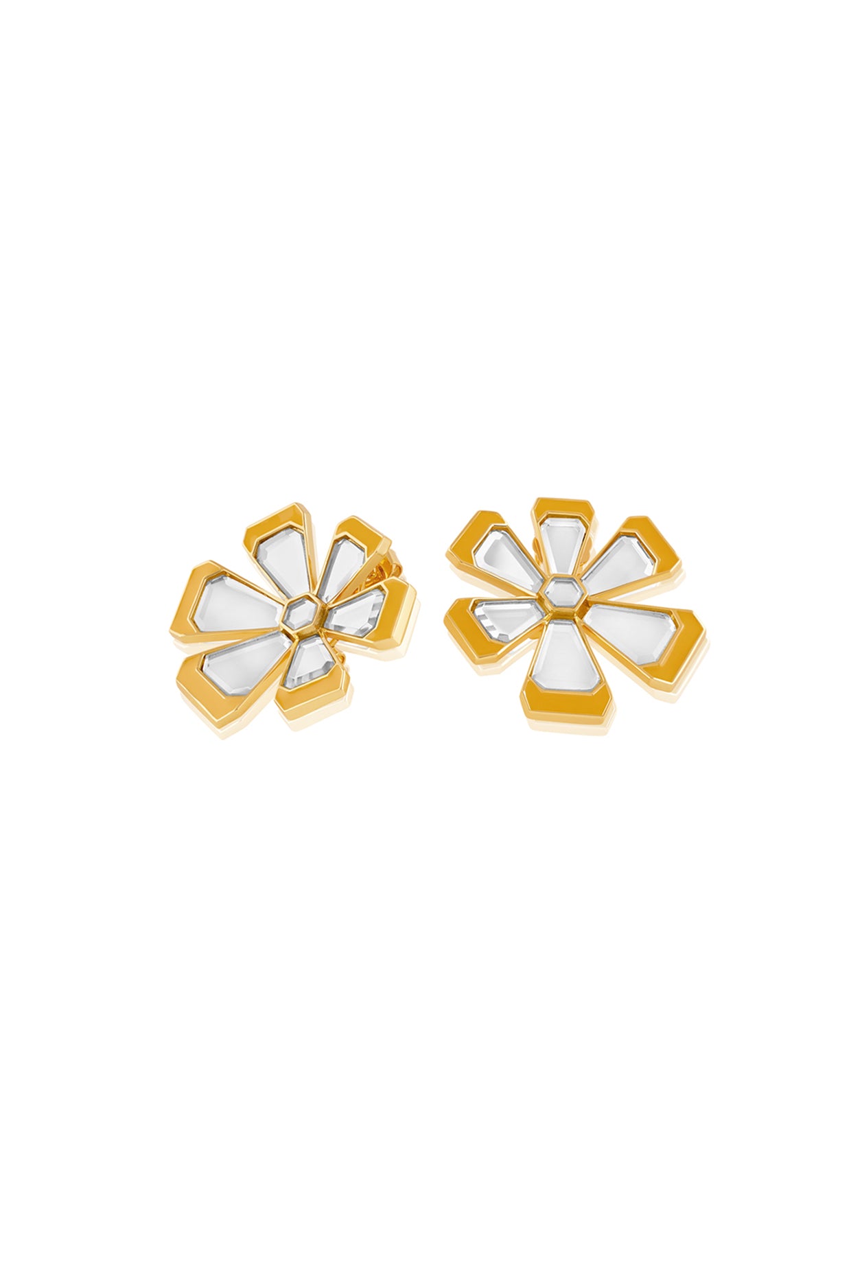 Ayaana Orange Enamel Flower Stud 18Kt Gold Plated