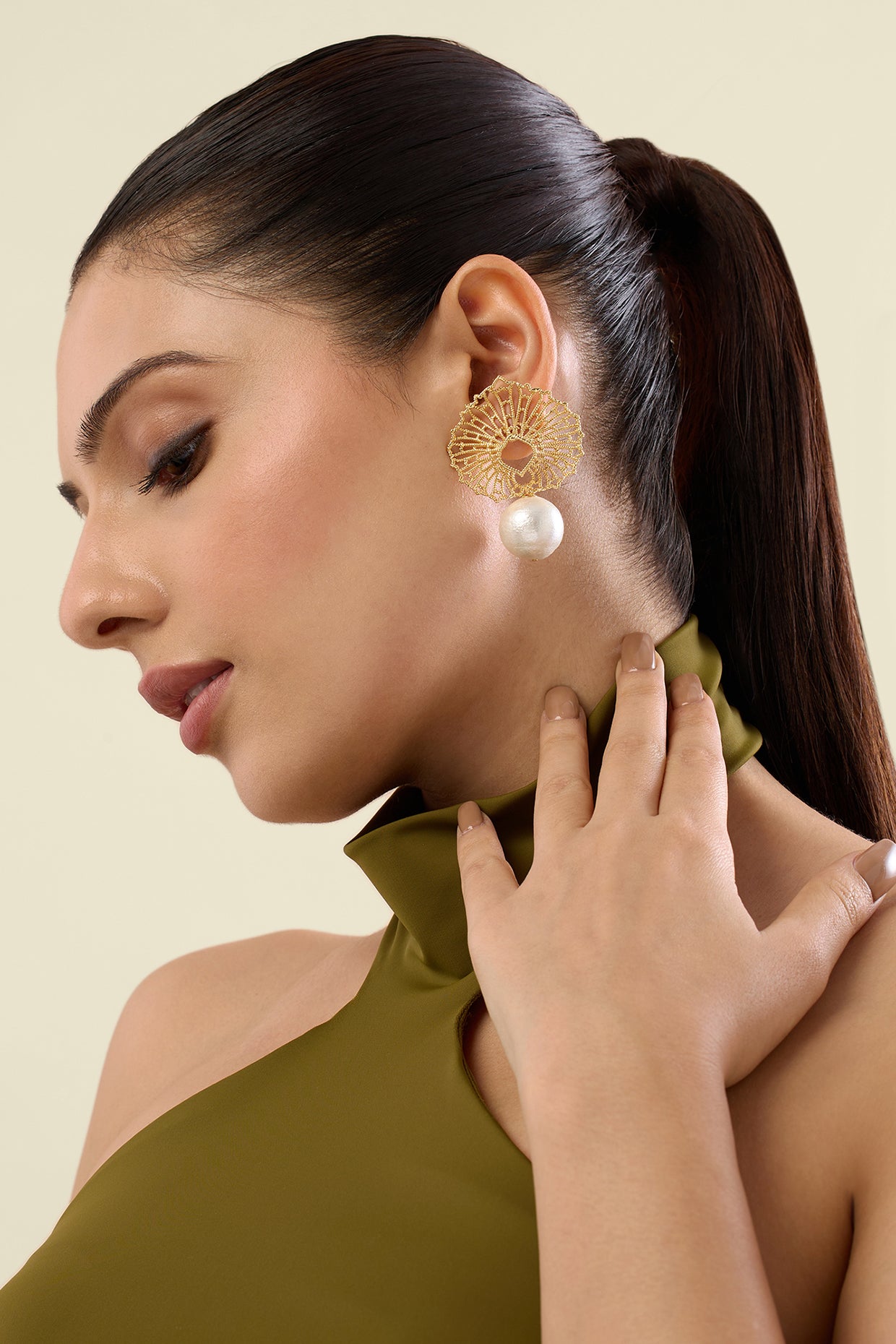 Gypsy Soul Leaf & Pearl Drop Earrings 18Kt Gold Plated