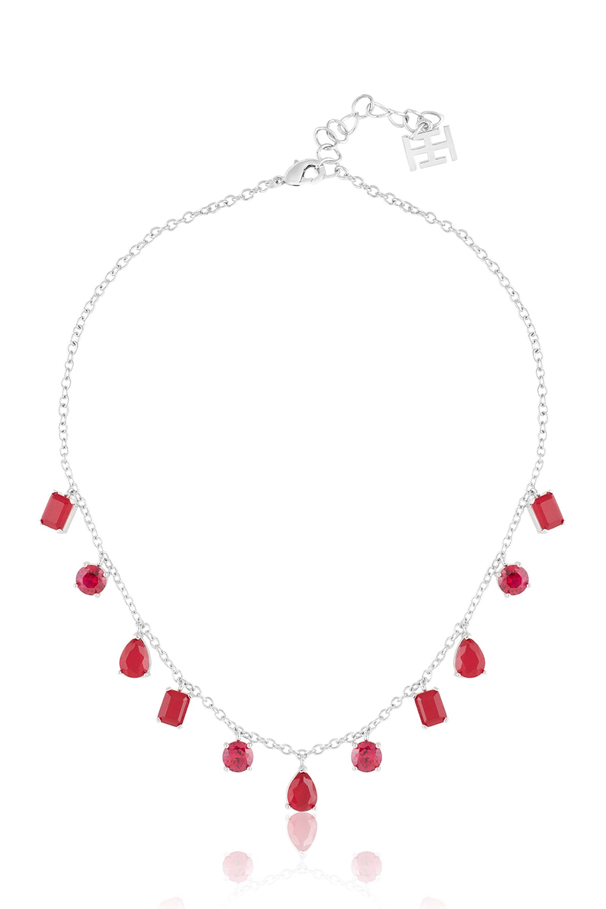 Eterna Fiery Charm Choker In Rhodium Plating