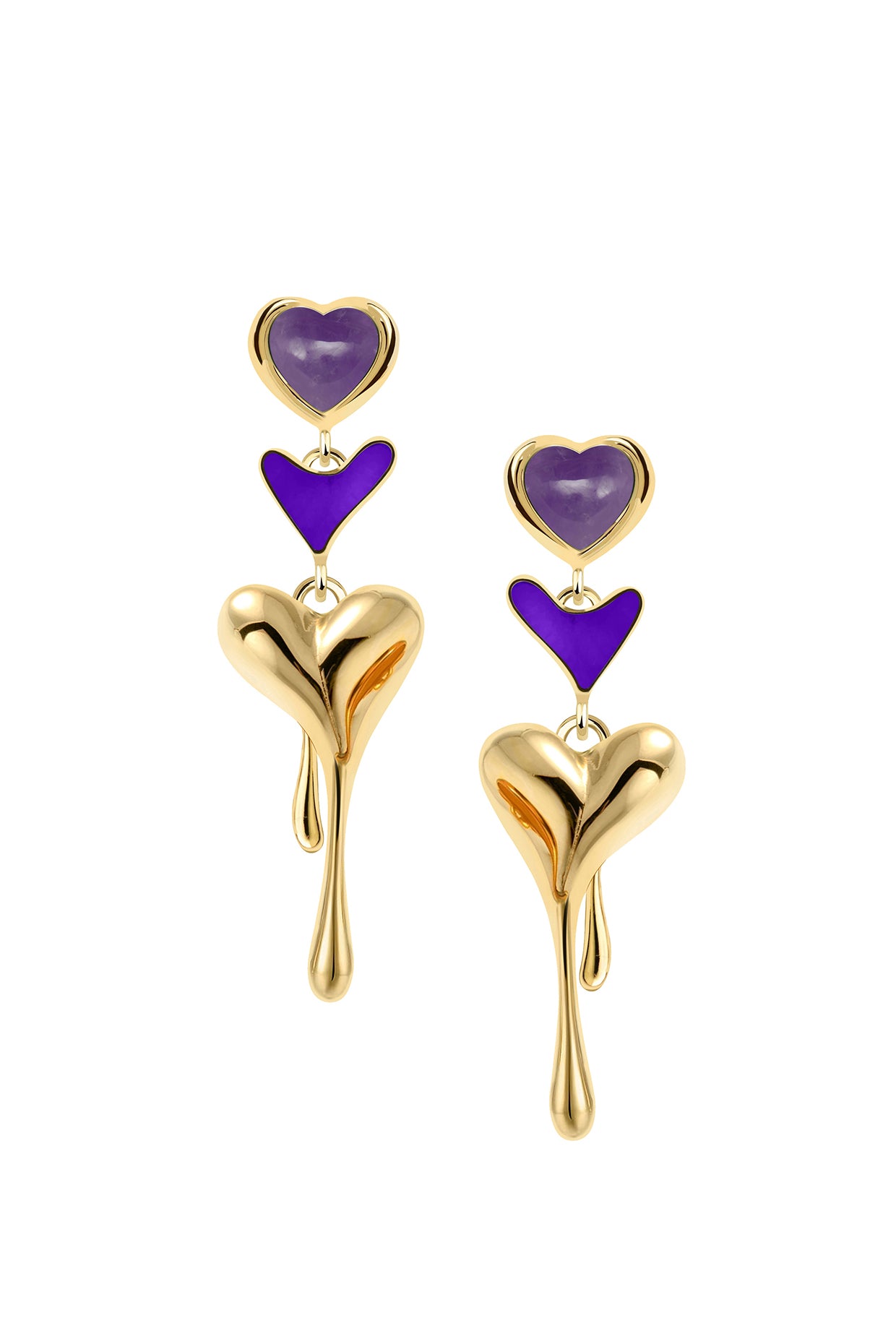 18Kt Gold Plated Amethyst All Heart Drop Earrings