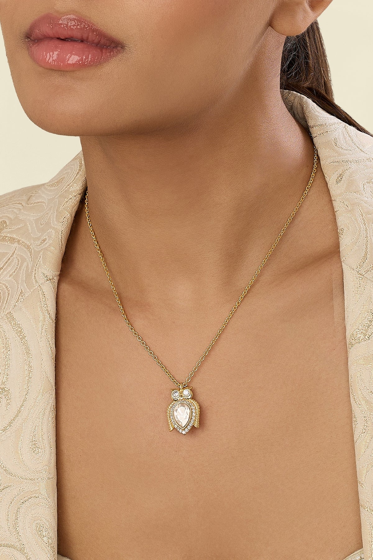 Polki Enchanted Palace Owl Pendant Necklace