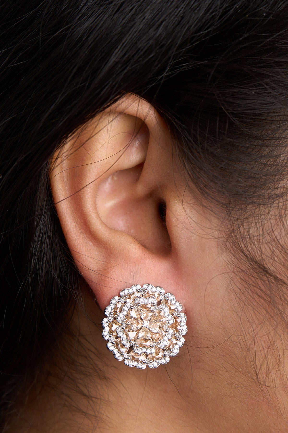 Gold Double Flower Earrings
