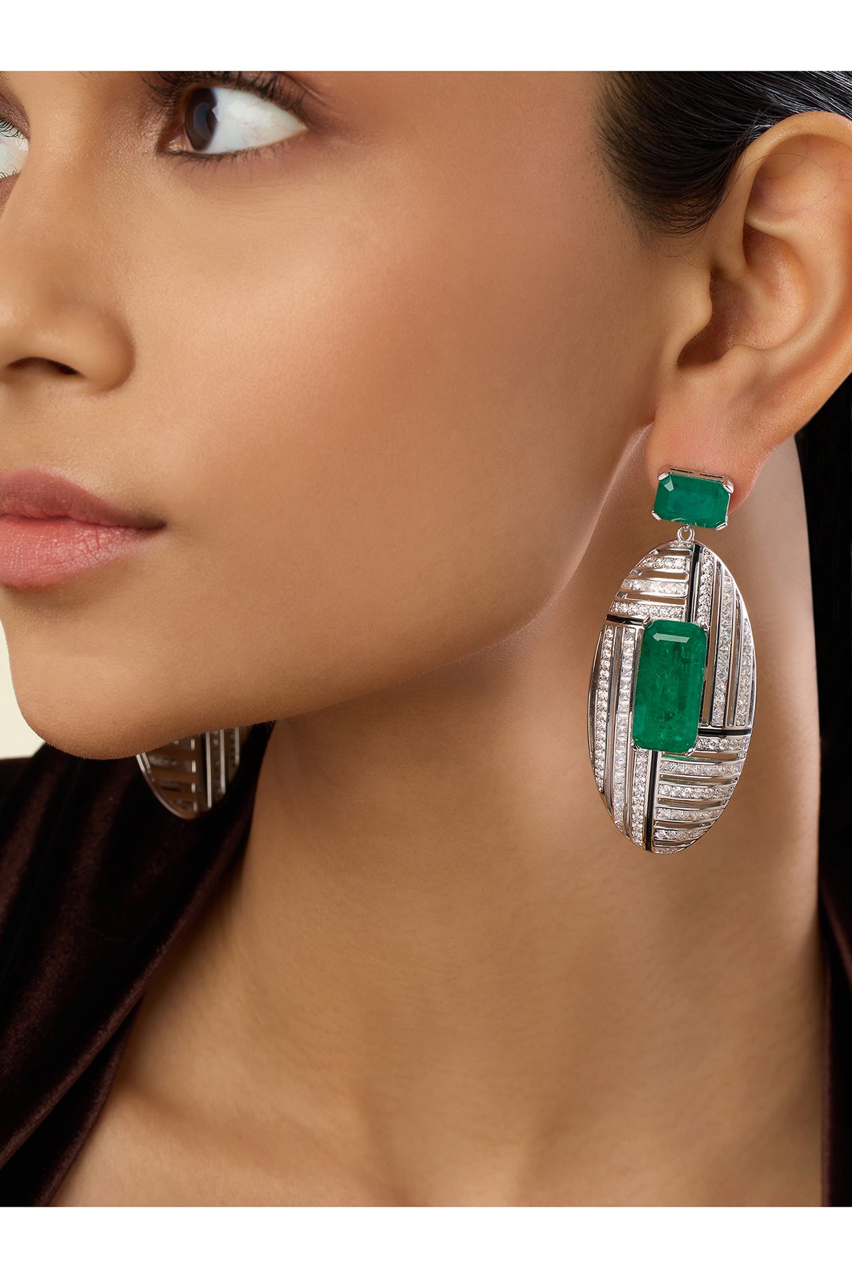 Bijou Statement Danglers In Rhodium Plated
