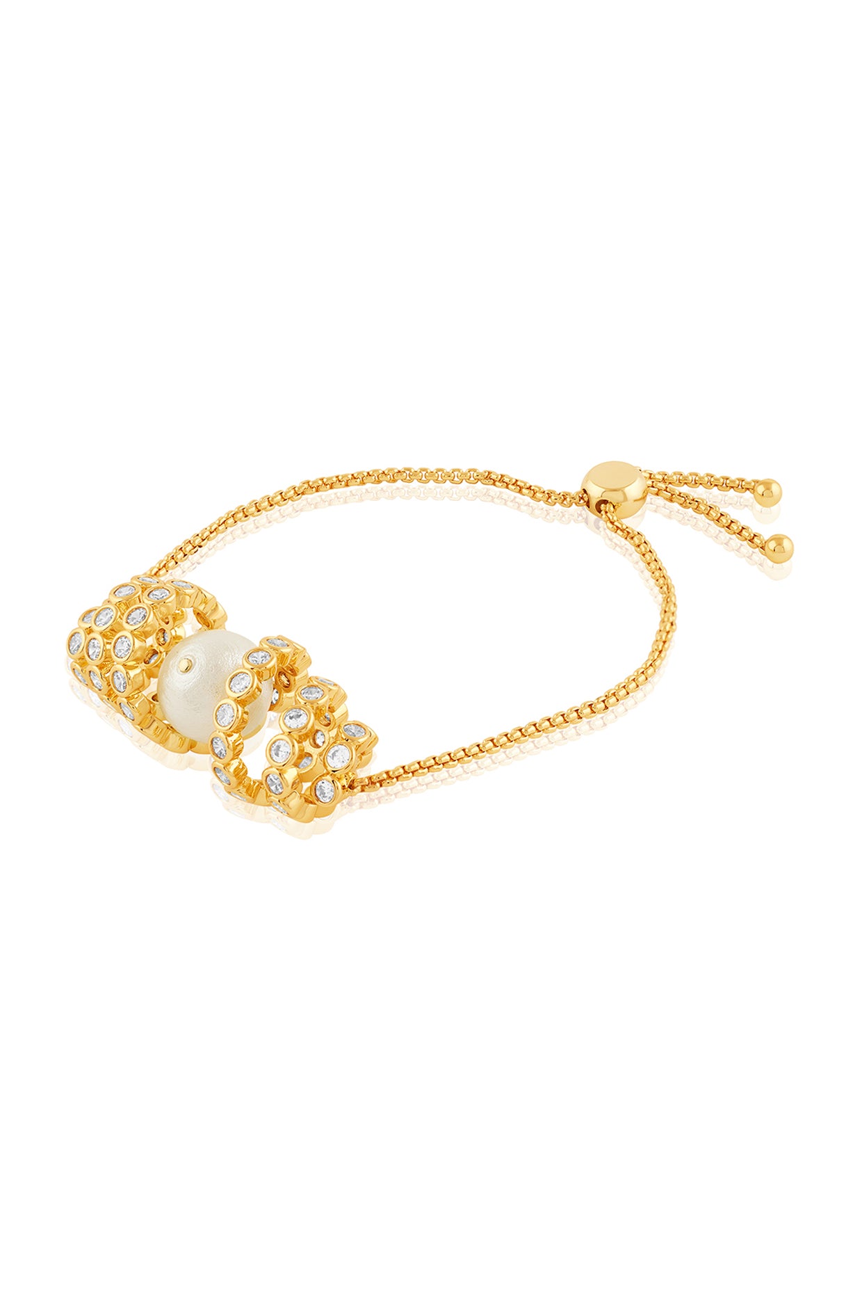 CZ & Pearl Swirl Bolo bracelet 18Kt Gold Plated