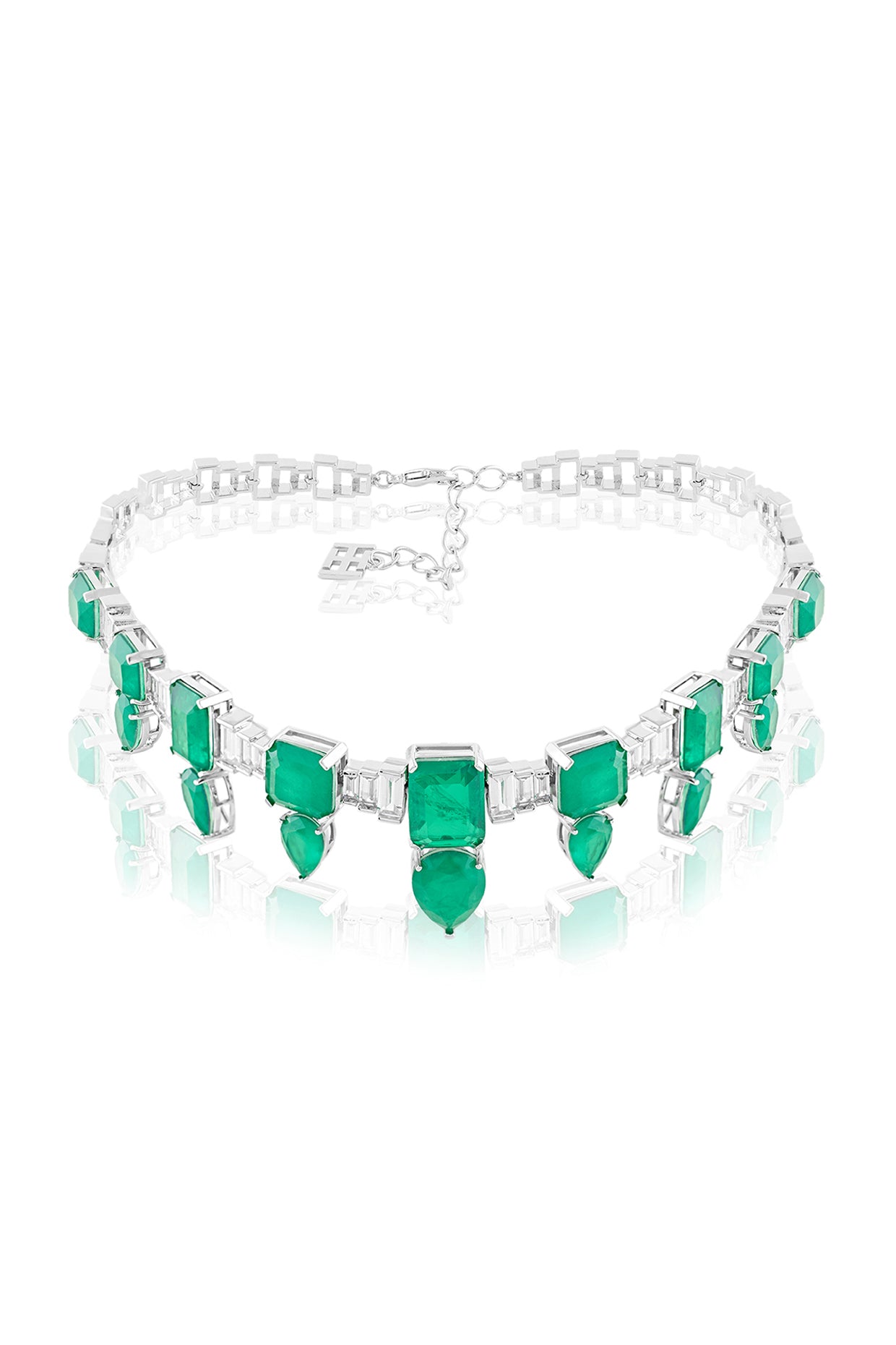 Emerald Celestial Luxe Choker Necklace In Rhodium Plating